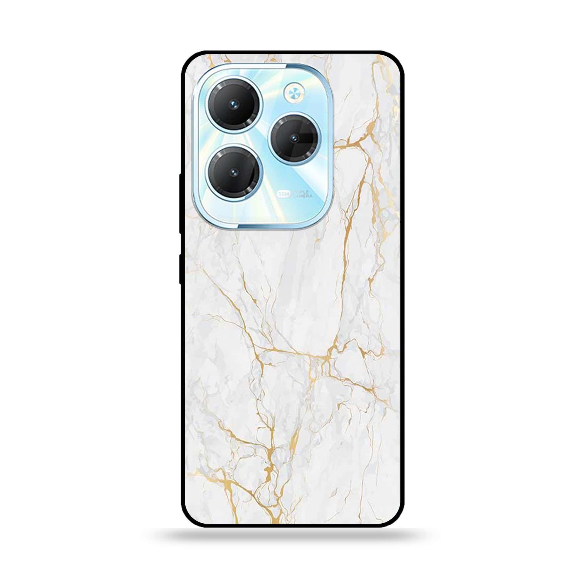 Infinix Hot 40 - White Marble Series - Premium Printed Glass soft Bumper shock Proof Case