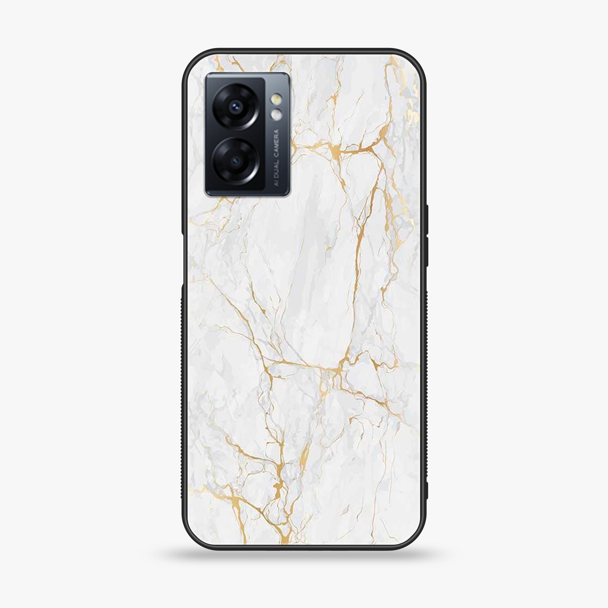 Oppo A77 4G - White Marble Series - Premium Metal Printed soft Bumper shock Proof Case
