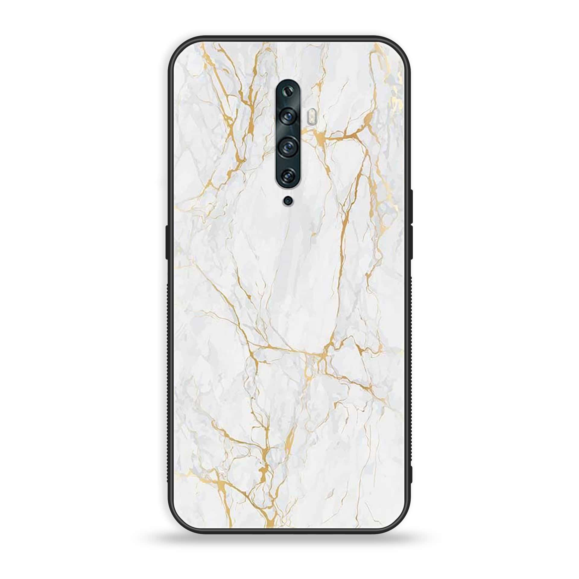 OPPO Reno 2f - White Marble Series - Premium Printed Glass soft Bumper shock Proof Case