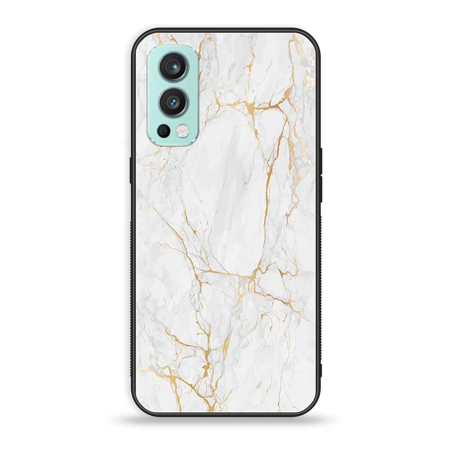 OnePlus Nord 2 5G - White Marble Series - Premium Printed Glass soft Bumper shock Proof Case