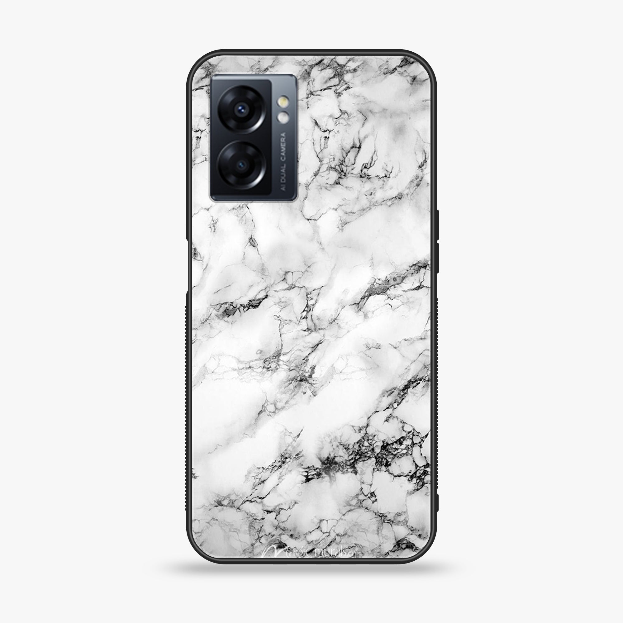 Oppo A77s - White Marble Series - Premium Printed Glass soft Bumper shock Proof Case