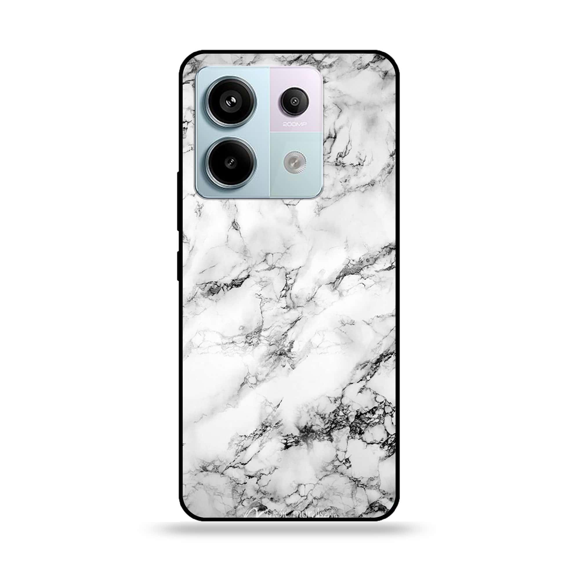 Redmi Note 13 - White Marble Series - Premium Metal Printed soft Bumper shock Proof Case
