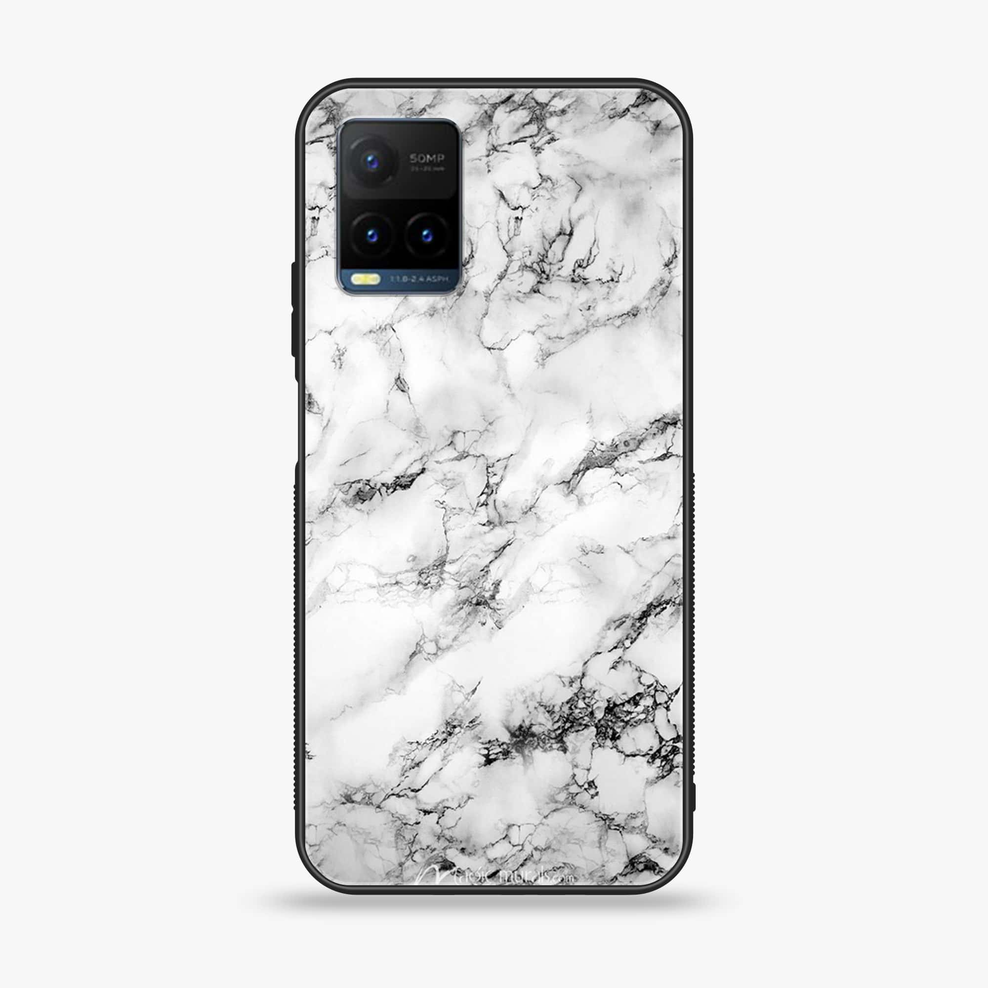 Vivo Y21t - White Marble Series - Premium Printed Glass soft Bumper shock Proof Case