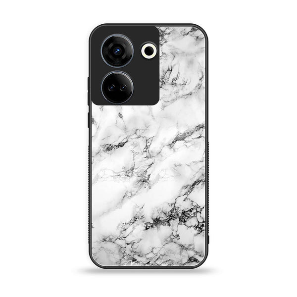 Tecno Camon 20 / Camon 20 pro- White Marble Design 7 - Premium Printed Glass soft Bumper shock Proof Case  CS-24077