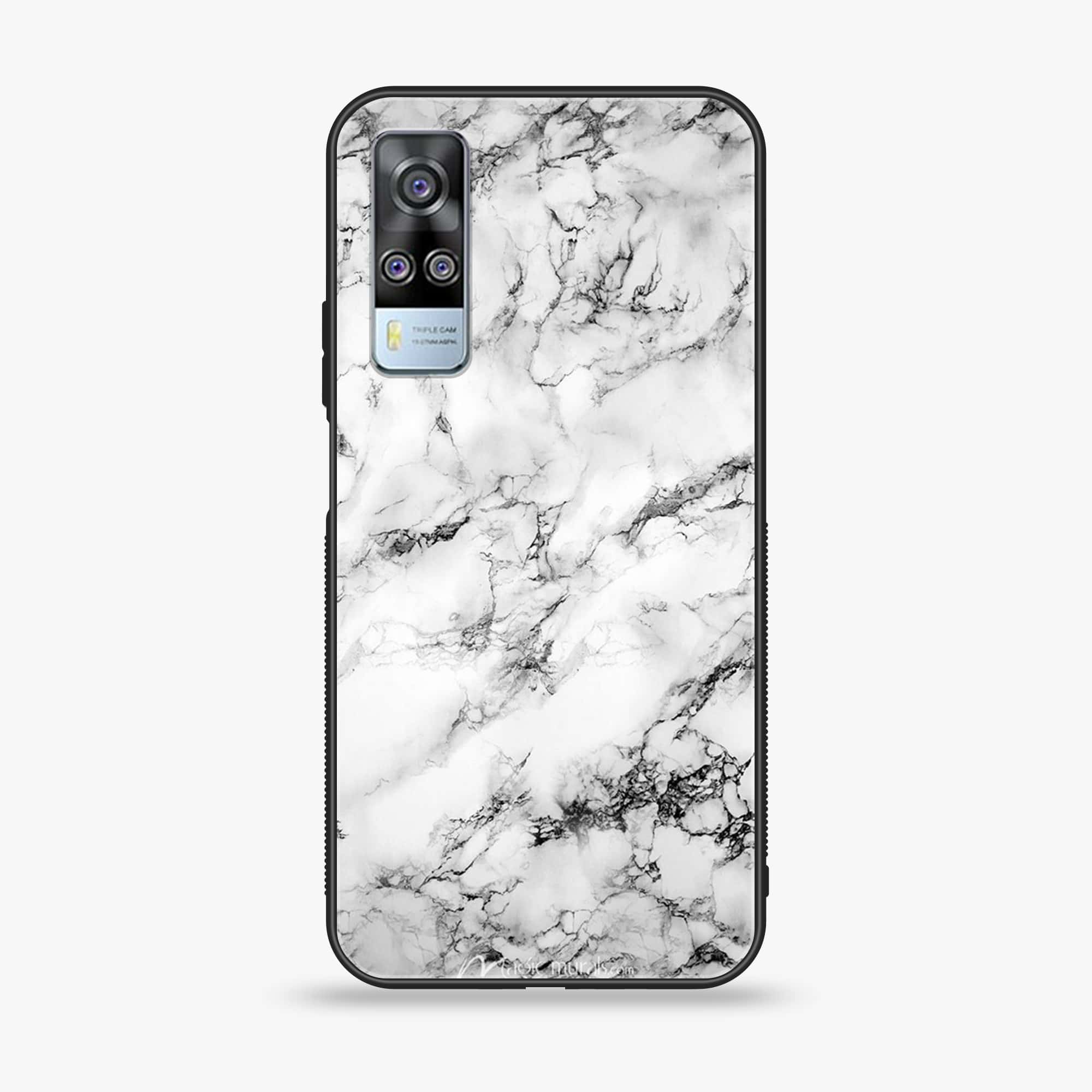 Vivo Y51 2020  - White Marble Series - Premium Printed Glass soft Bumper shock Proof Case