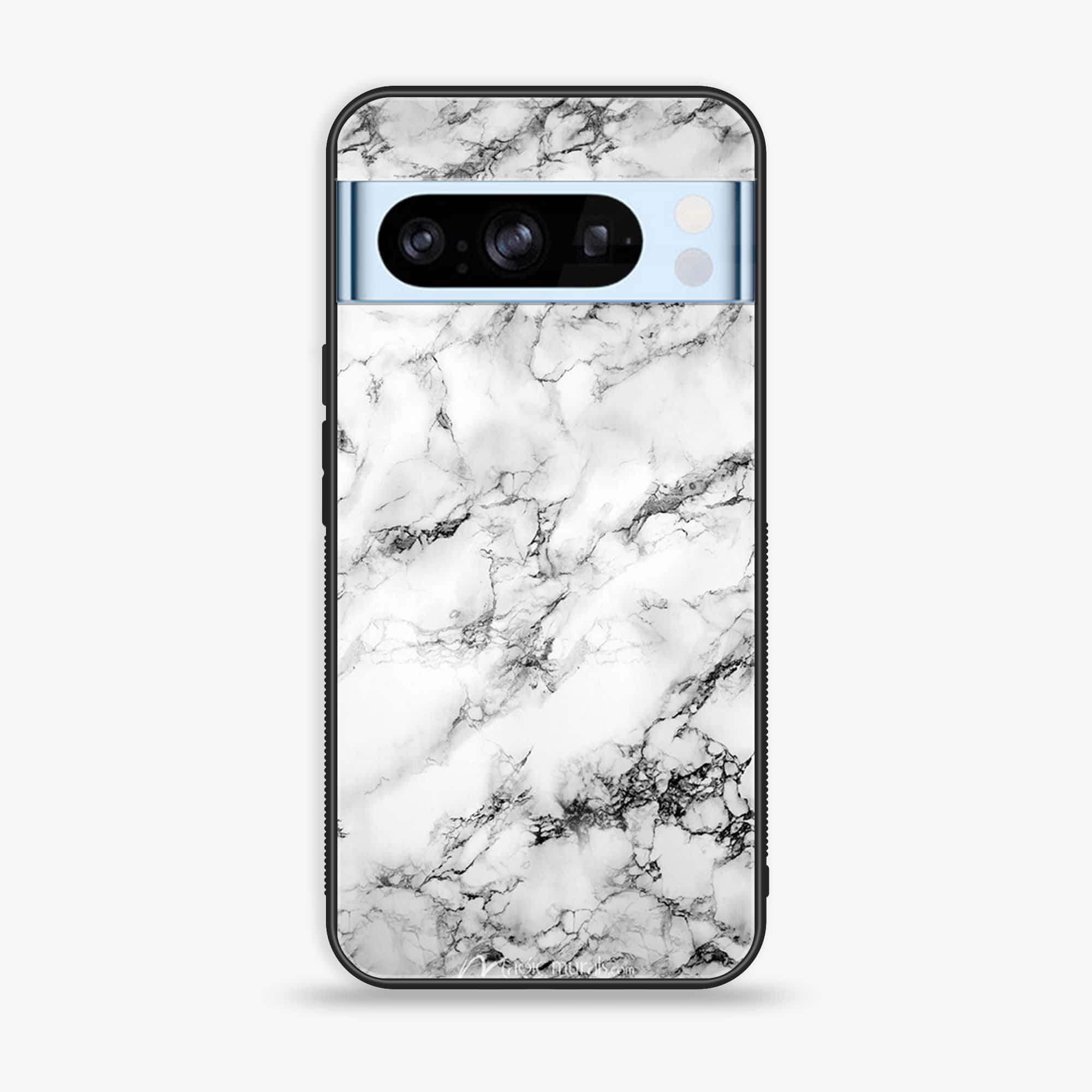Google Pixel 8 Pro - White Marble Series - Premium Printed Glass soft Bumper shock Proof Case