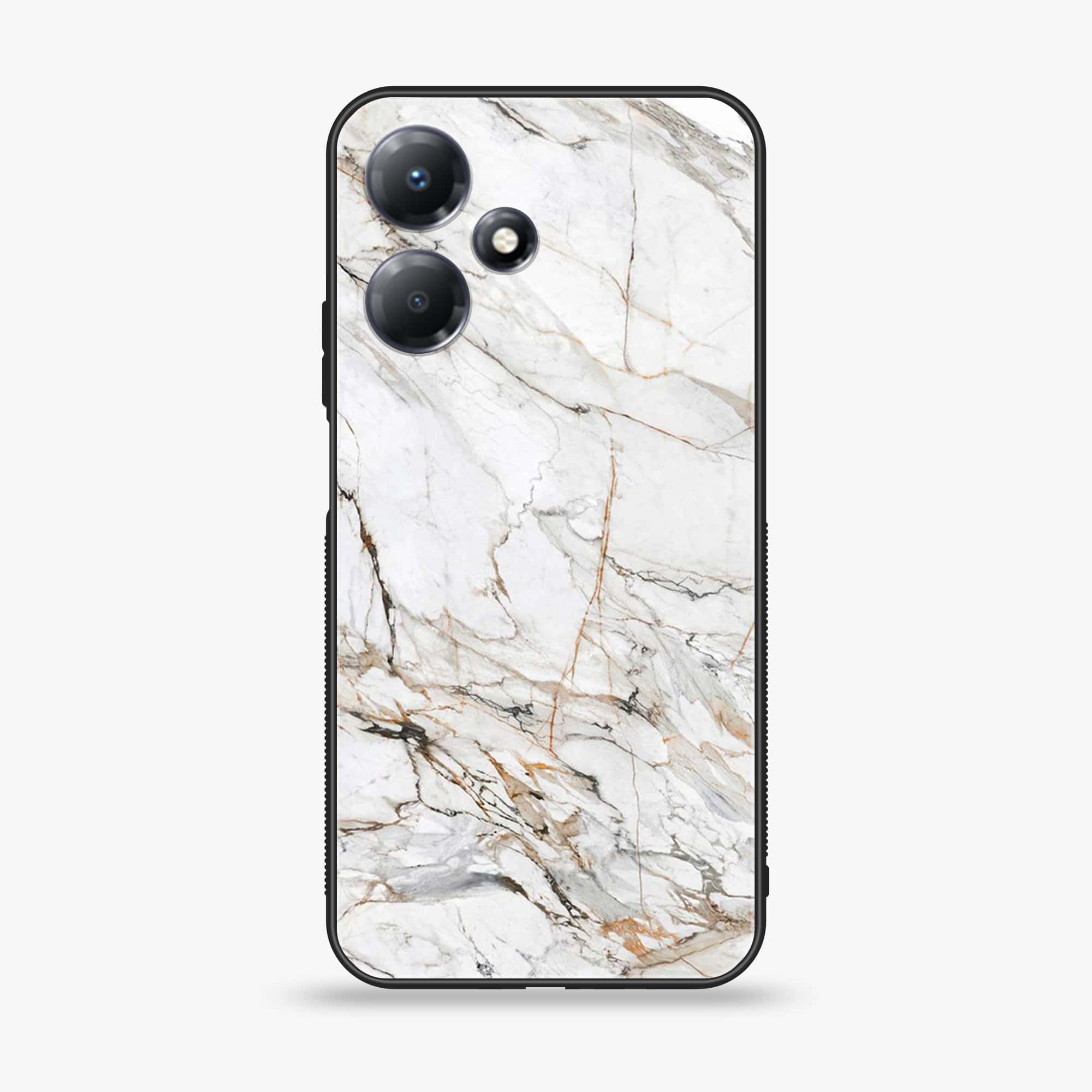 Infinix Hot 30 Play - White Marble Series - Premium Printed Glass soft Bumper shock Proof Case