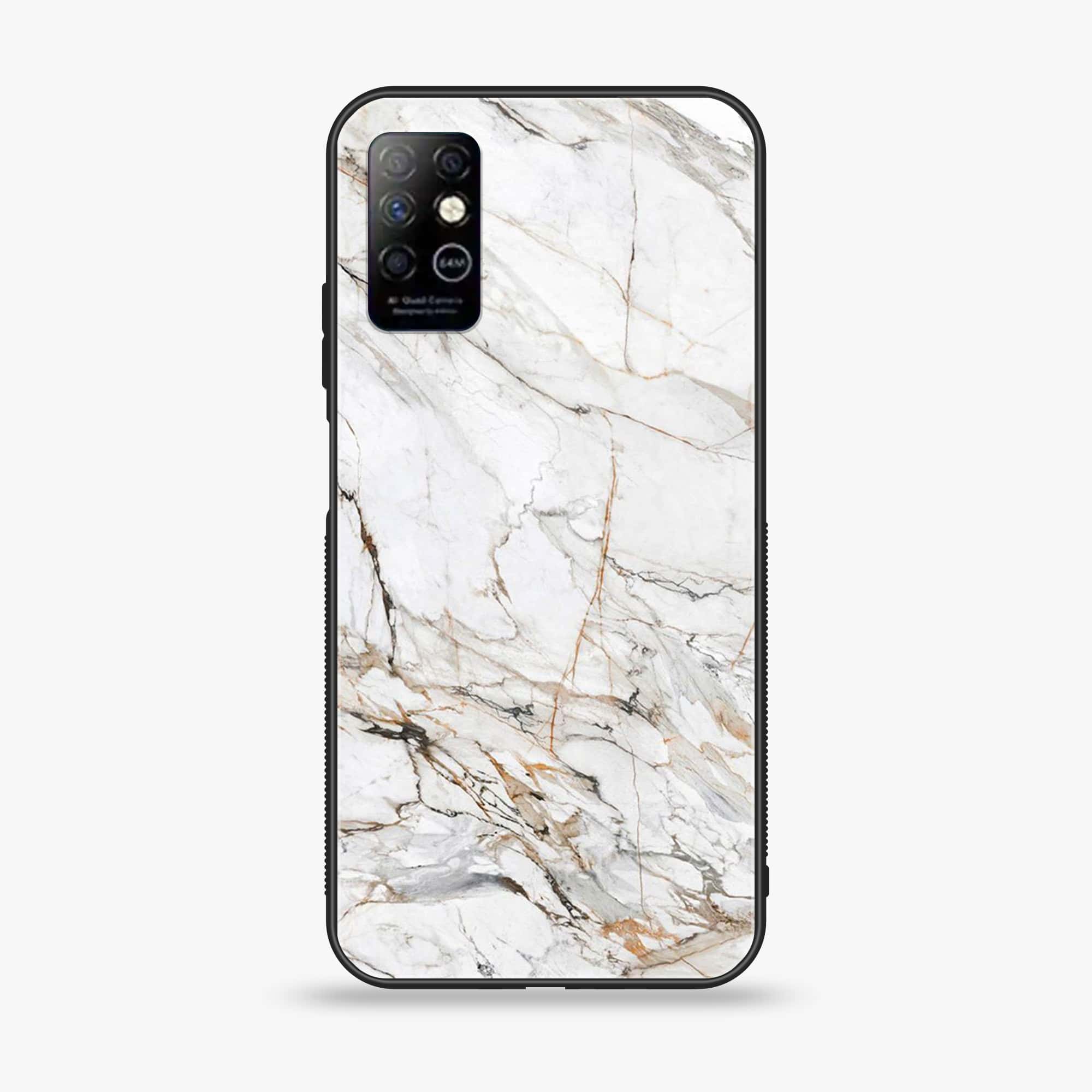 Infinix Note 8 - White Marble Series - Premium Printed Glass soft Bumper shock Proof Case