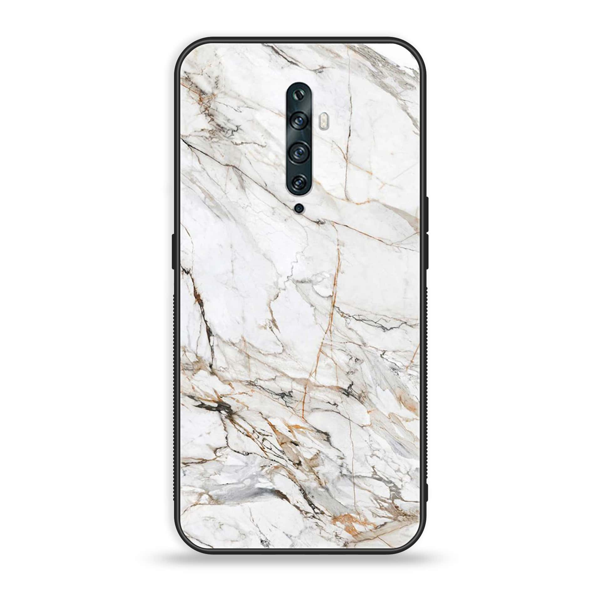 OPPO Reno 2f - White Marble Series - Premium Printed Glass soft Bumper shock Proof Case