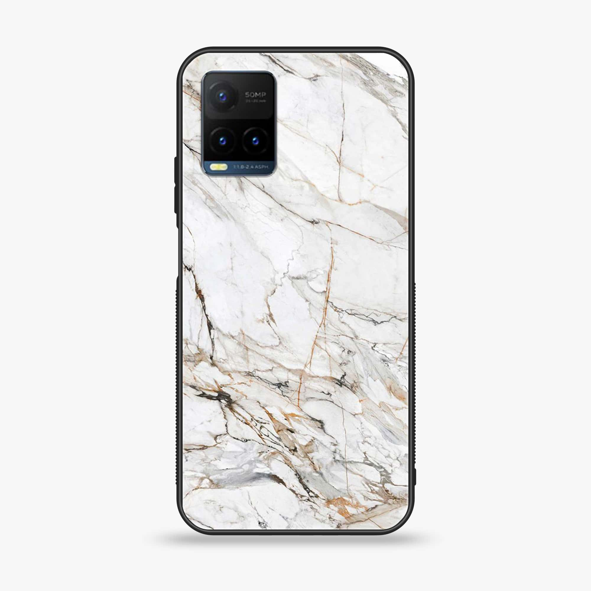 Vivo Y21t - White Marble Series - Premium Printed Glass soft Bumper shock Proof Case