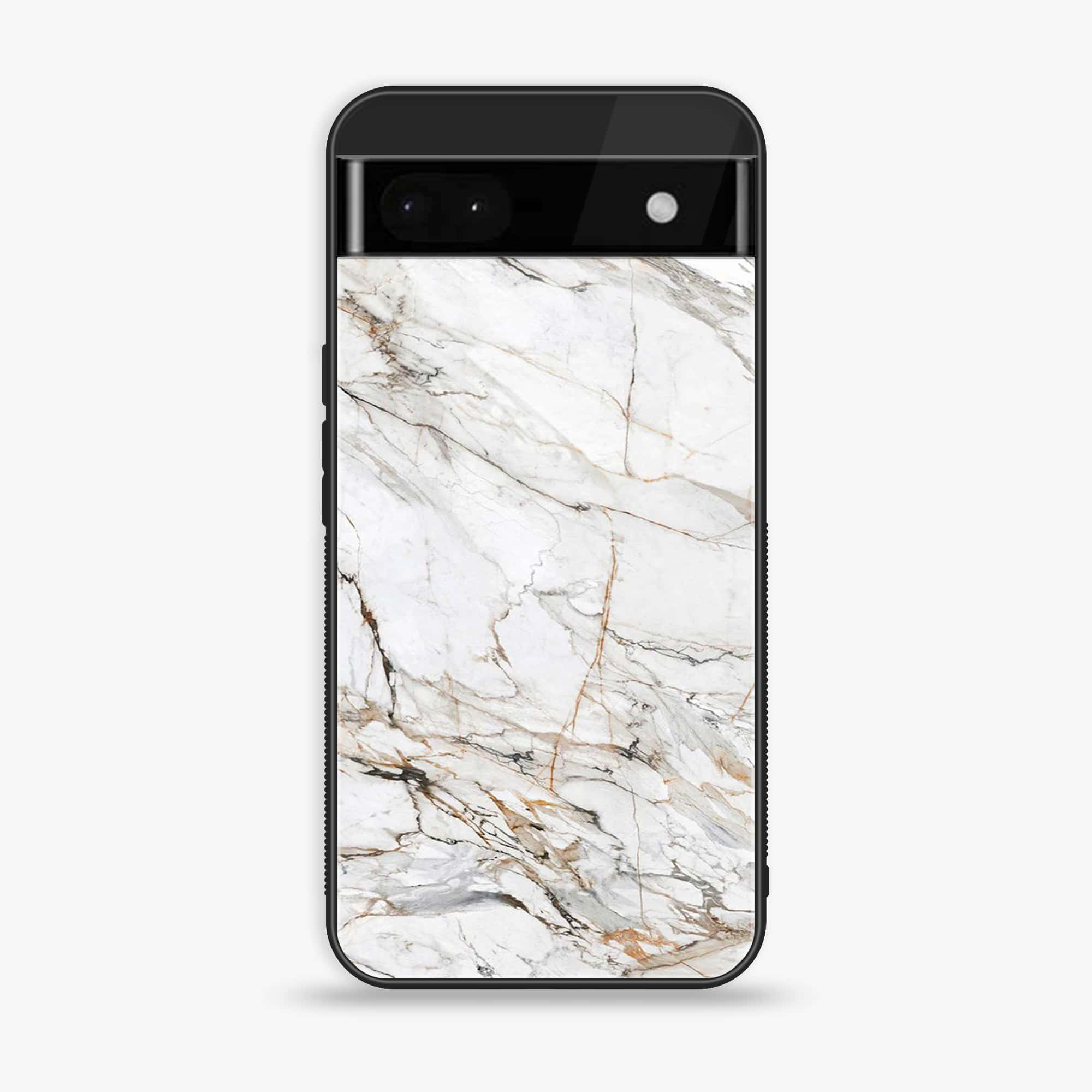 Google Pixel 6A - White Marble Series - Premium Printed Glass soft Bumper shock Proof Case