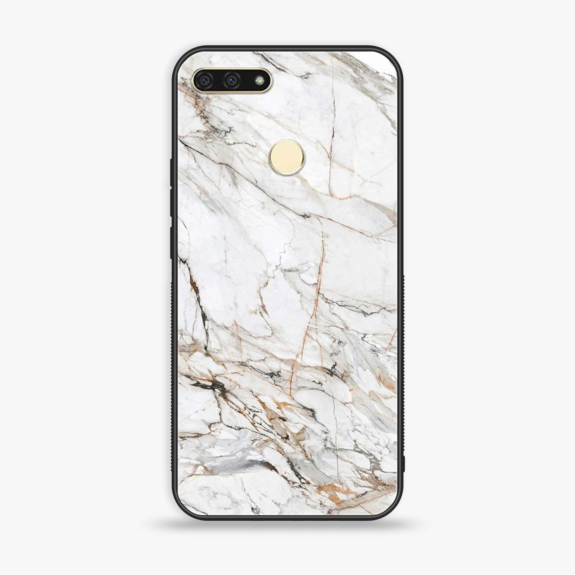 Huawei Y6 2018/Honor Play 7A - White Marble Series - Premium Printed Glass soft Bumper shock Proof Case