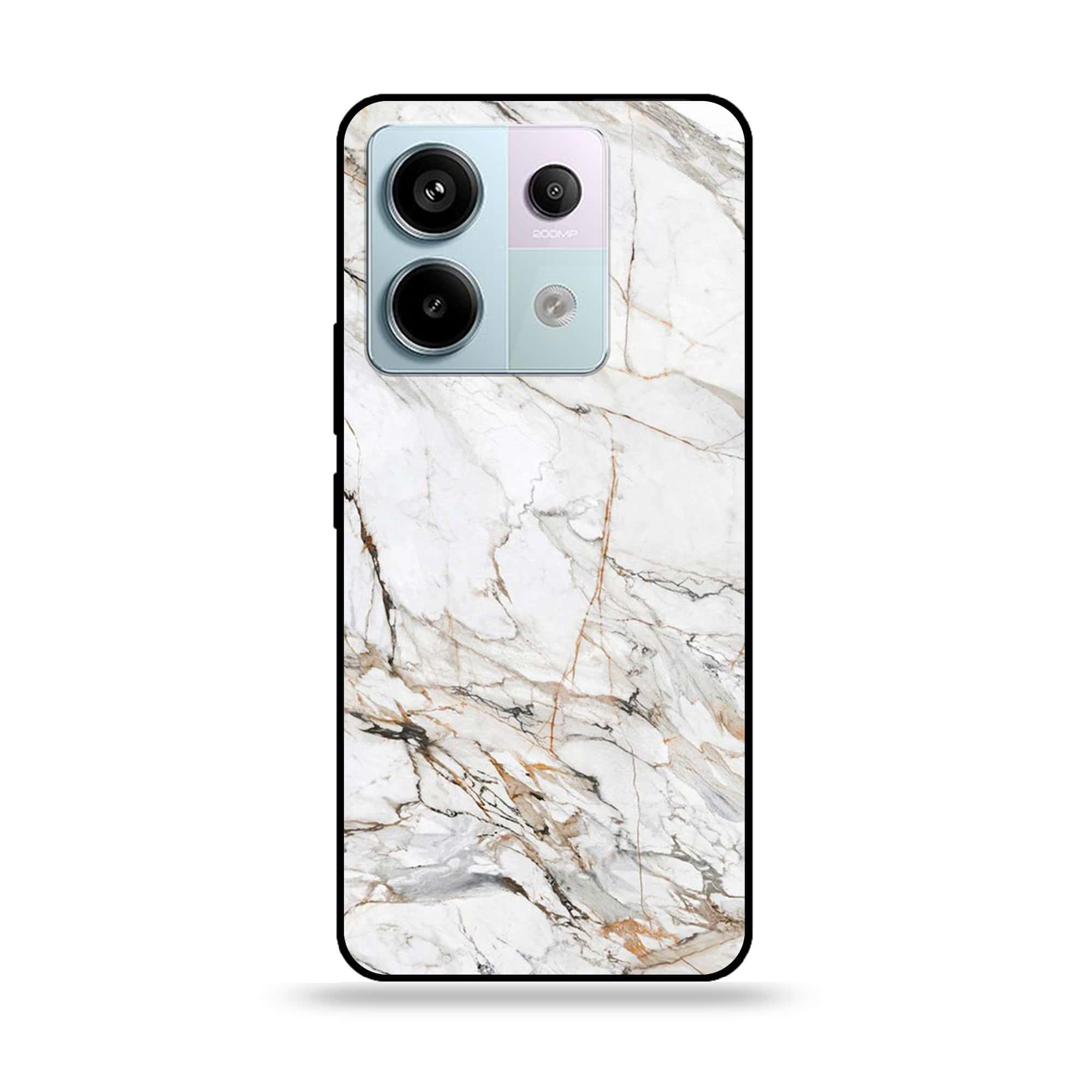 Redmi Note 13 - White Marble Series - Premium Metal Printed soft Bumper shock Proof Case