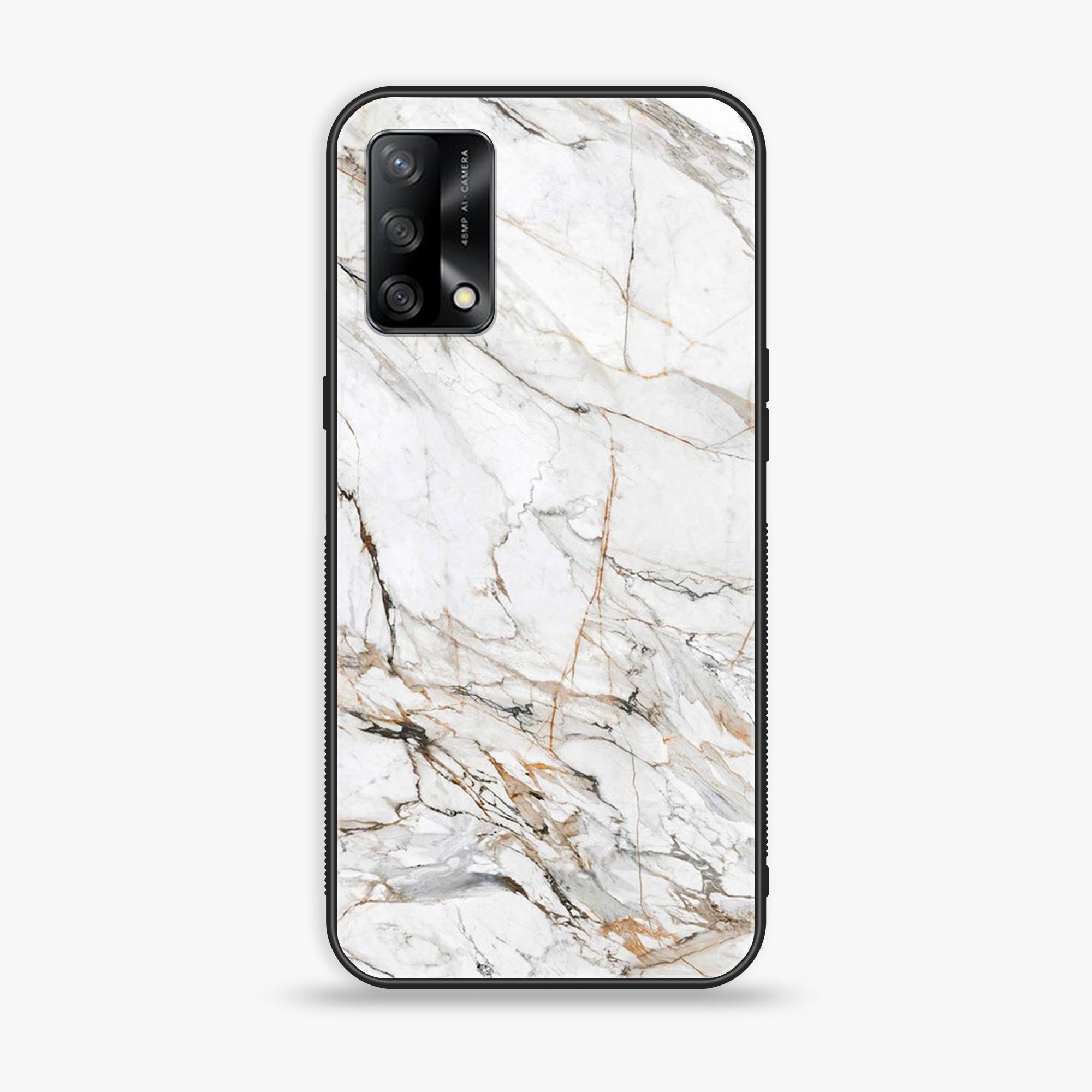 Oppo F19s  - White Marble Series - Premium Metal Printed soft Bumper shock Proof Case