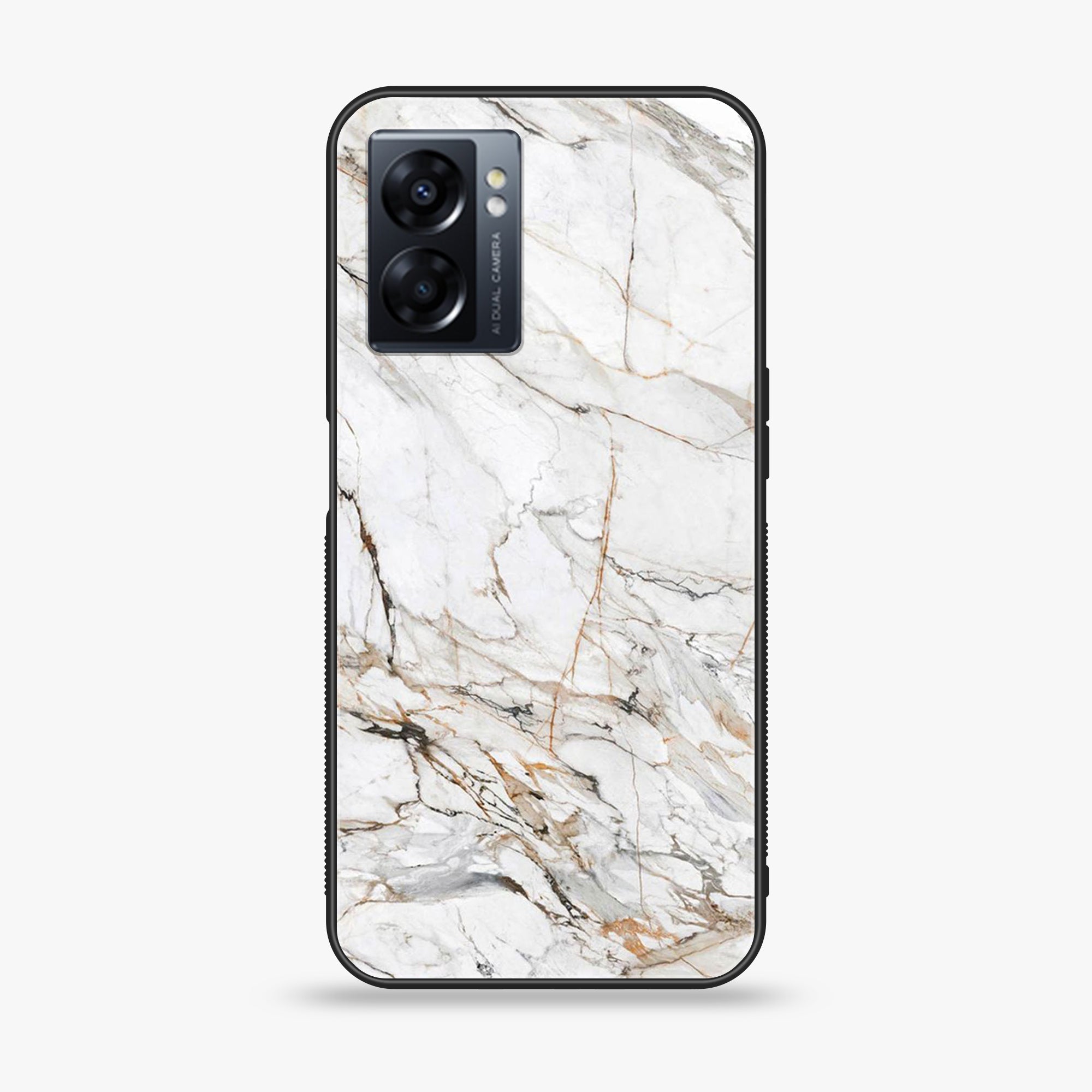 Oppo A77 4G - White Marble Series - Premium Metal Printed soft Bumper shock Proof Case