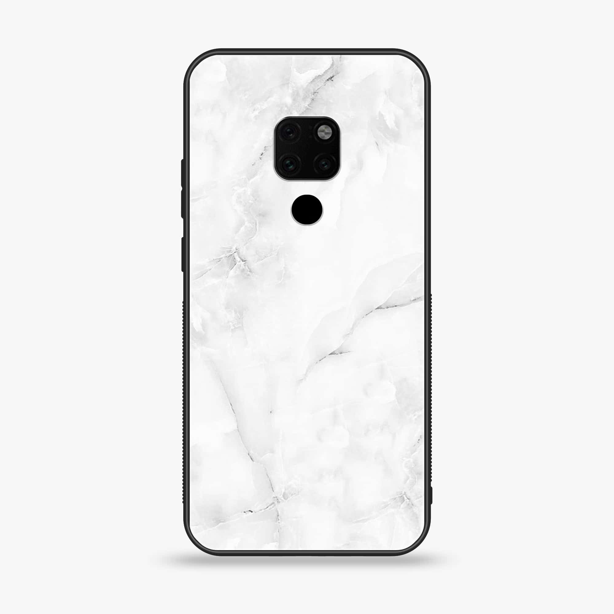 Huawei Mate 20 - White Marble Series - Premium Printed Glass soft Bumper shock Proof Case