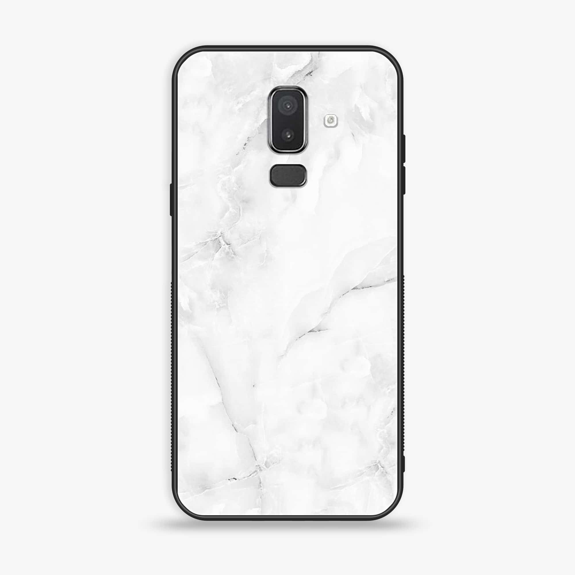 Samsung Galaxy J8 2018 - White Marble Series - Premium Printed Glass soft Bumper shock Proof Case