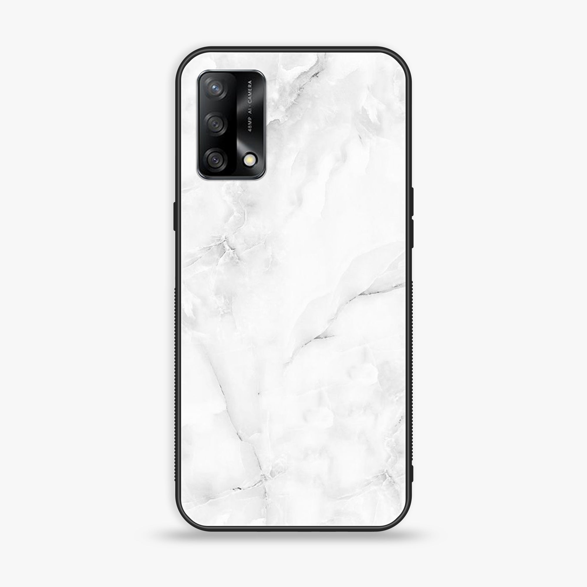 Oppo F19s  - White Marble Series - Premium Metal Printed soft Bumper shock Proof Case