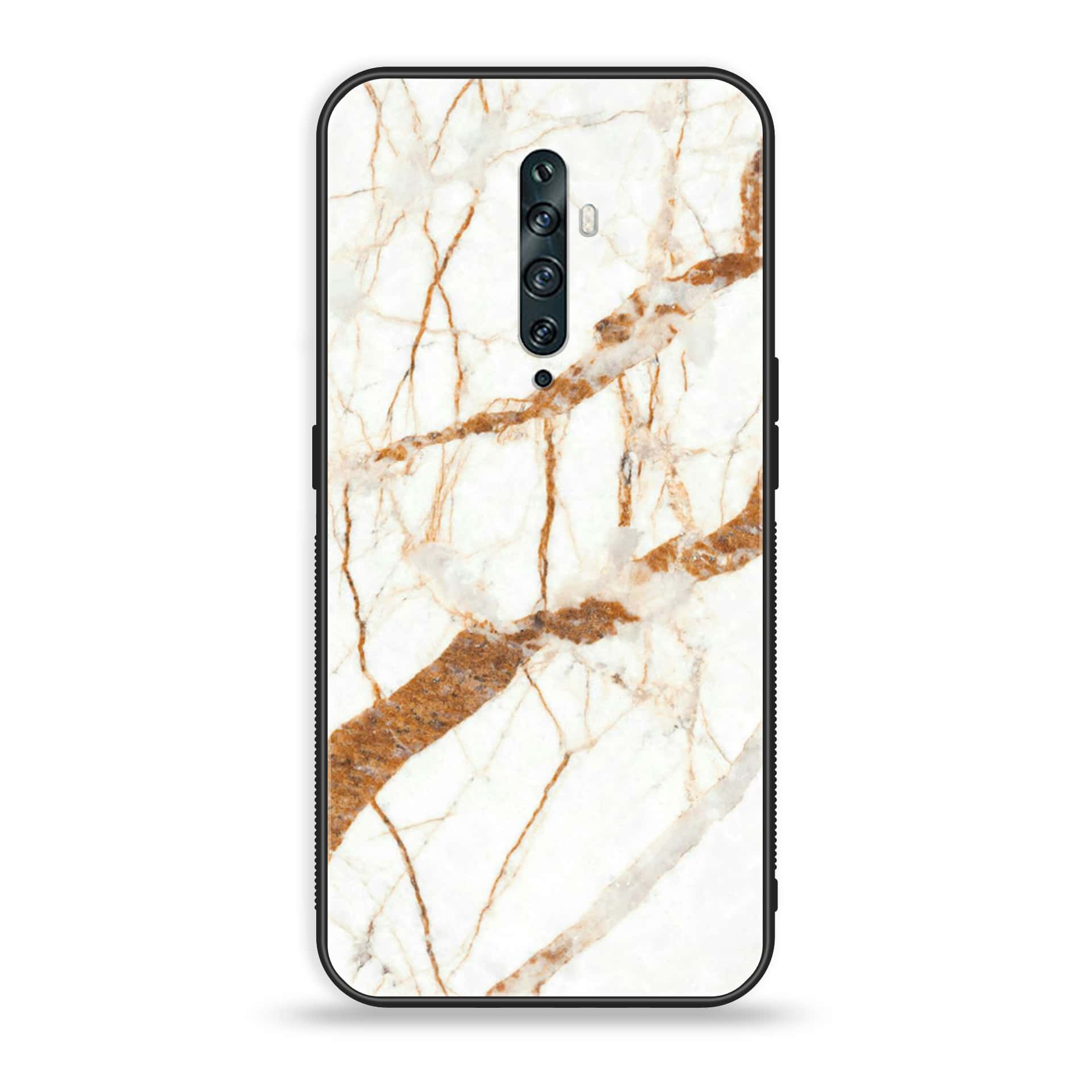 OPPO Reno 2f - White Marble Series - Premium Printed Glass soft Bumper shock Proof Case