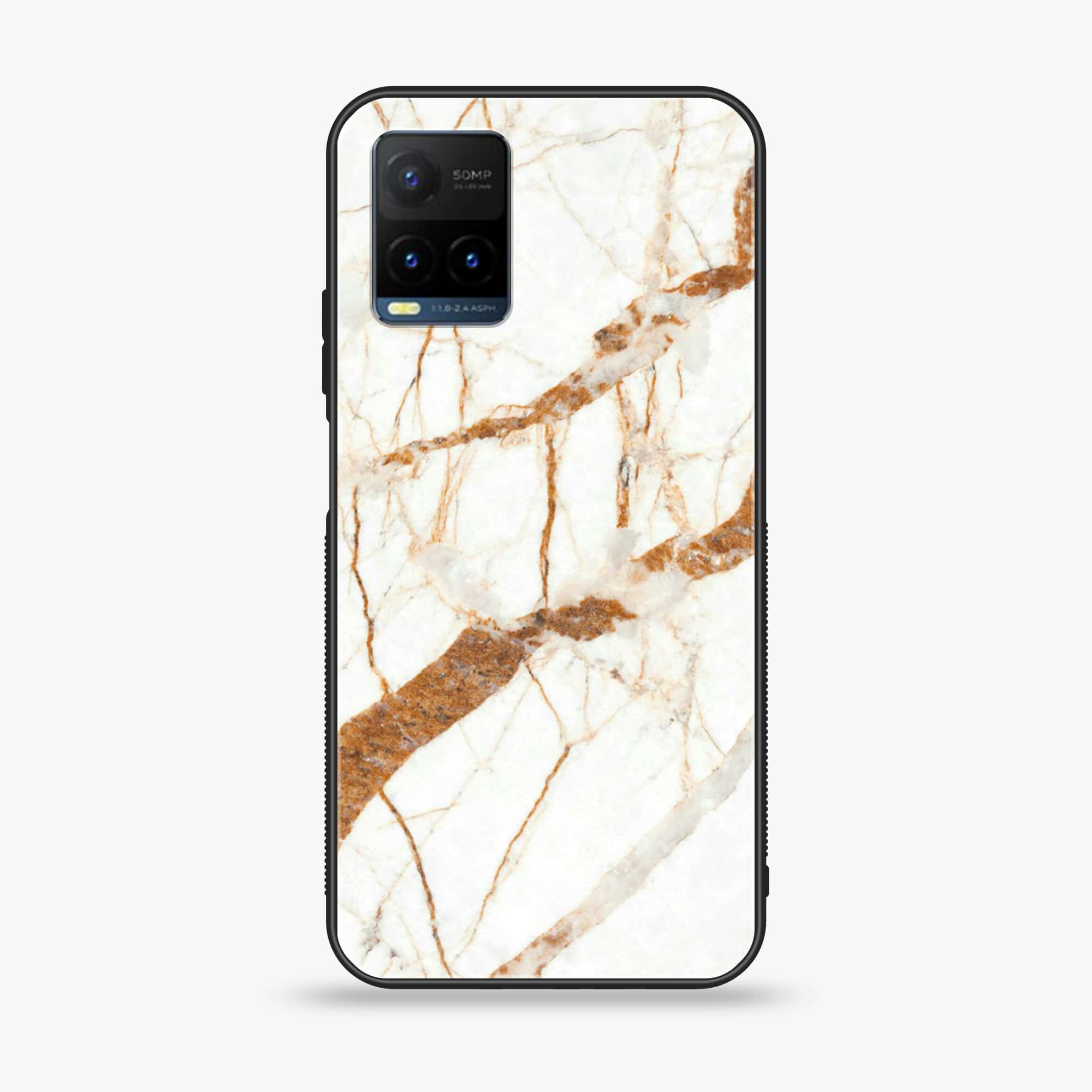 Vivo Y21t - White Marble Series - Premium Printed Glass soft Bumper shock Proof Case