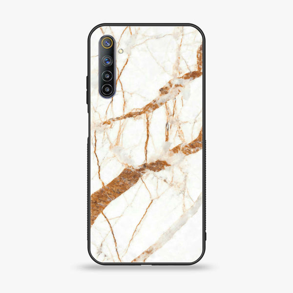 Realme 6  White Marble Series  Premium Printed Glass soft Bumper shock Proof Case