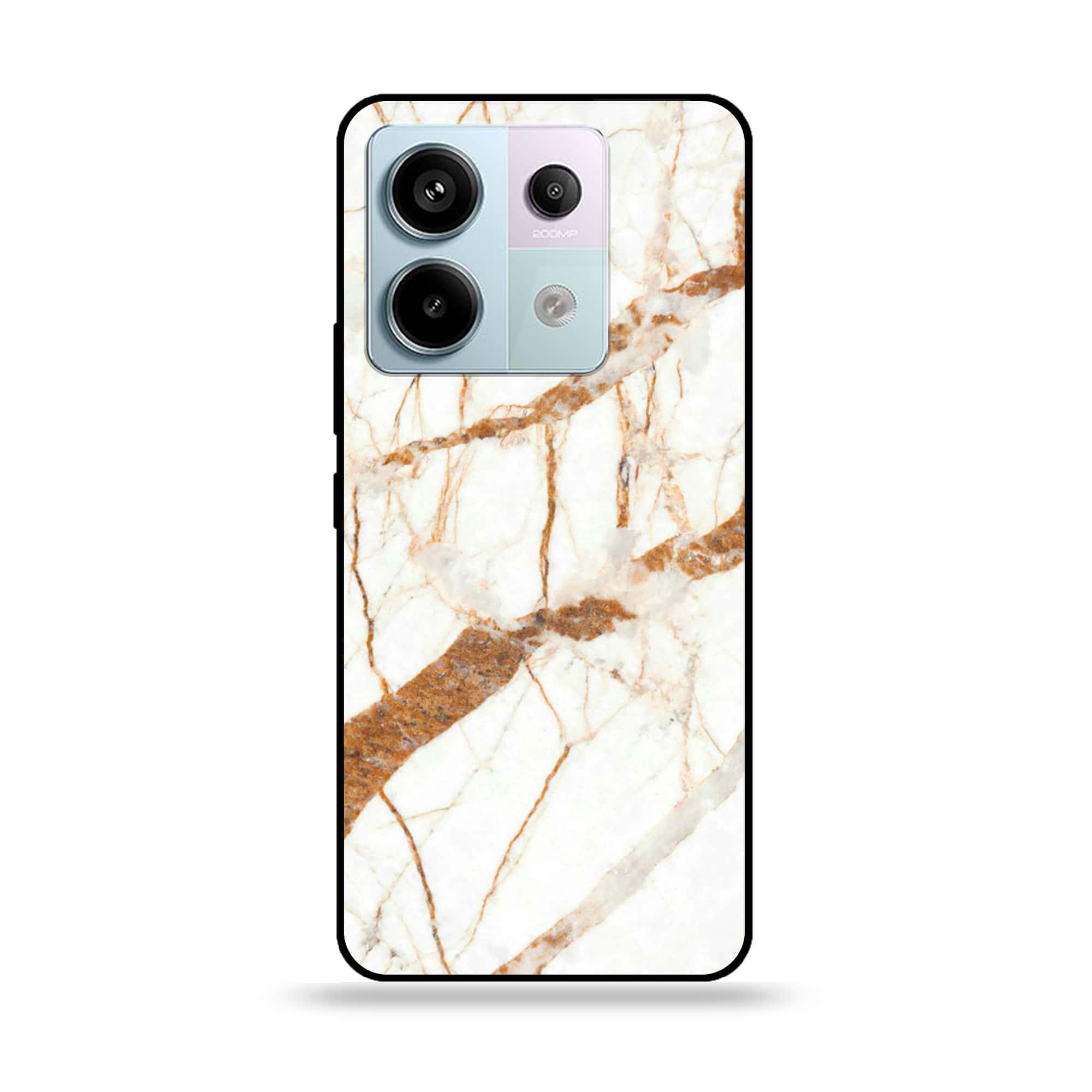 Redmi Note 13 - White Marble Series - Premium Metal Printed soft Bumper shock Proof Case