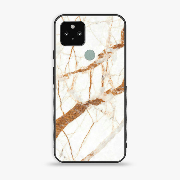 Google Pixel 5a - White Marble Series - Premium Metal Printed soft Bumper Shock Proof Case