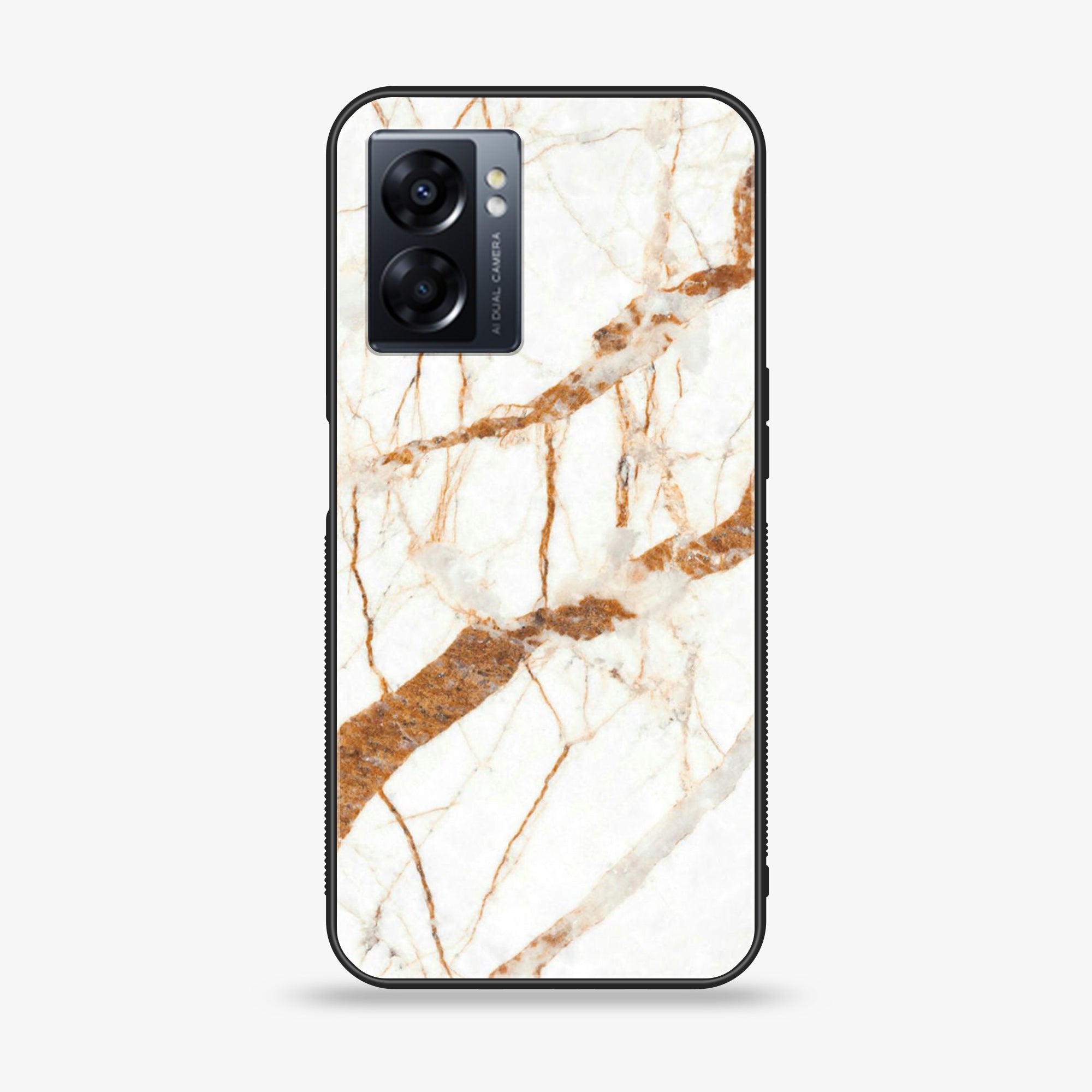 Oppo A77 4G - White Marble Series - Premium Metal Printed soft Bumper shock Proof Case