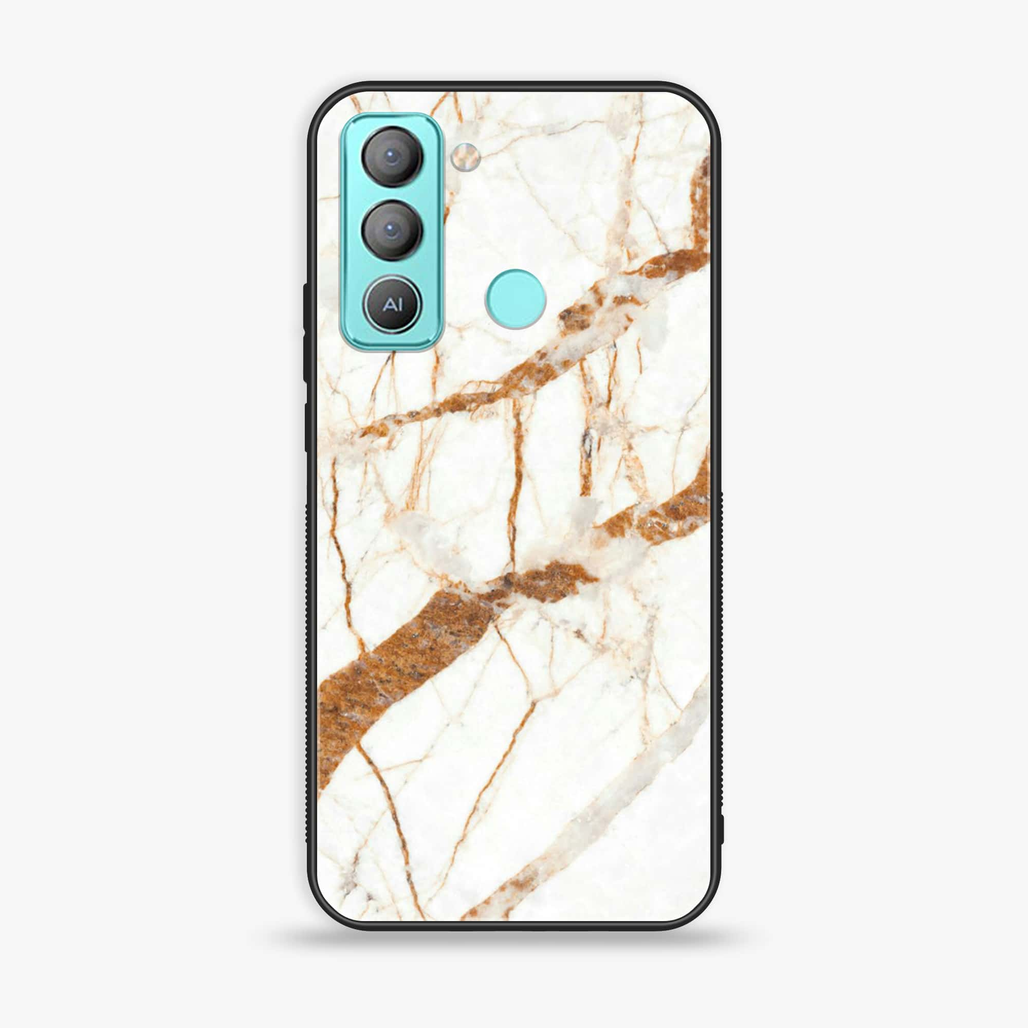 Tecno POP 5 LTE White Marble Series Premium Printed Glass soft Bumper shock Proof Case