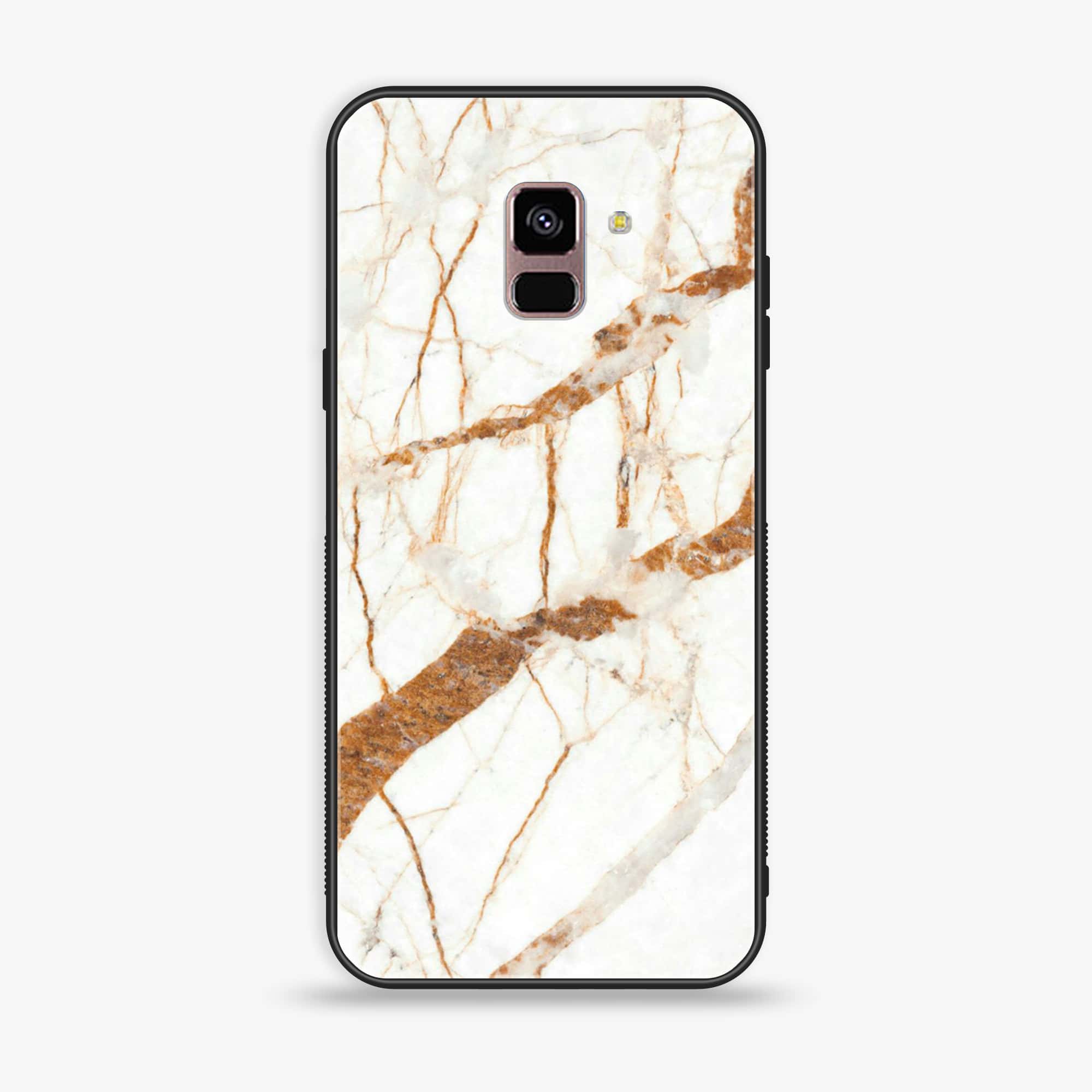 Samsung Galaxy A8+ (2018) - White Marble Series - Premium Printed Glass soft Bumper shock Proof Case