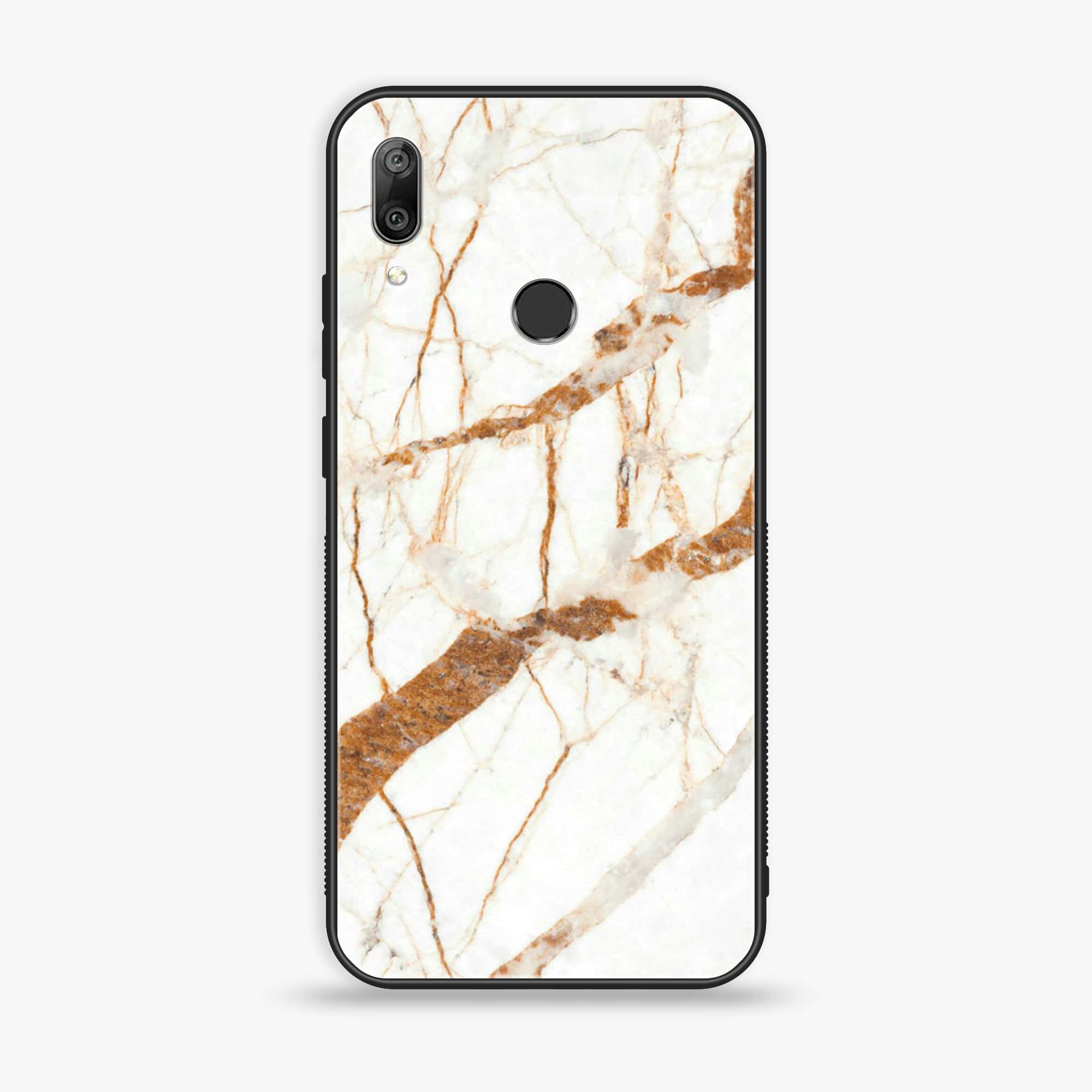 Huawei Y7 Prime (2019) - White Marble Series - Premium Printed Glass soft Bumper shock Proof Case