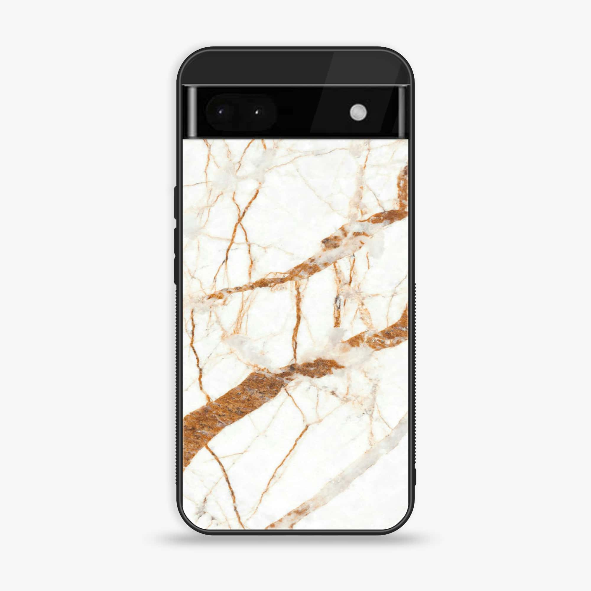 Google Pixel 6A - White Marble Series - Premium Printed Glass soft Bumper shock Proof Case