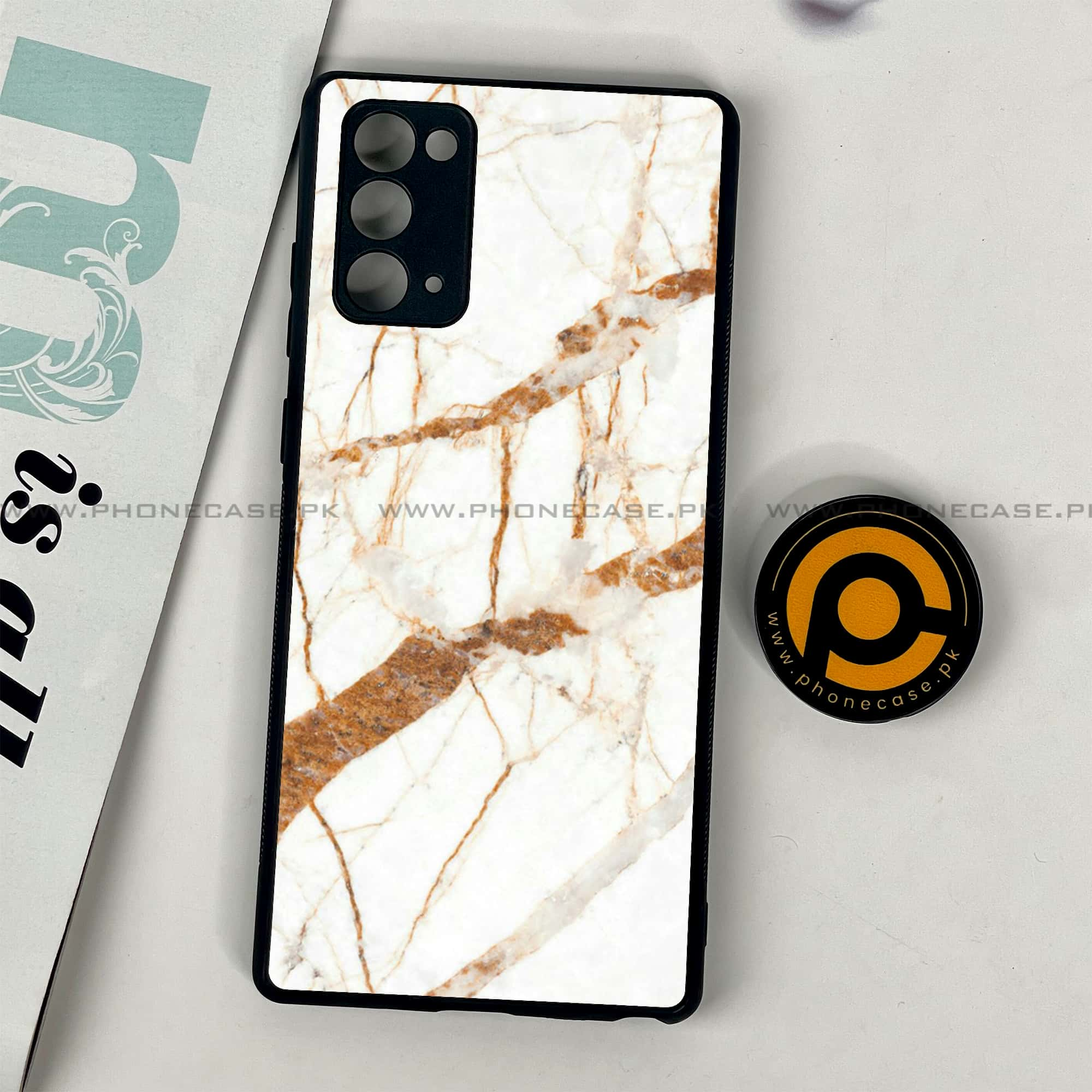 Samsung Galaxy Note 20 - White Marble Series - Premium Printed Glass soft Bumper shock Proof Case