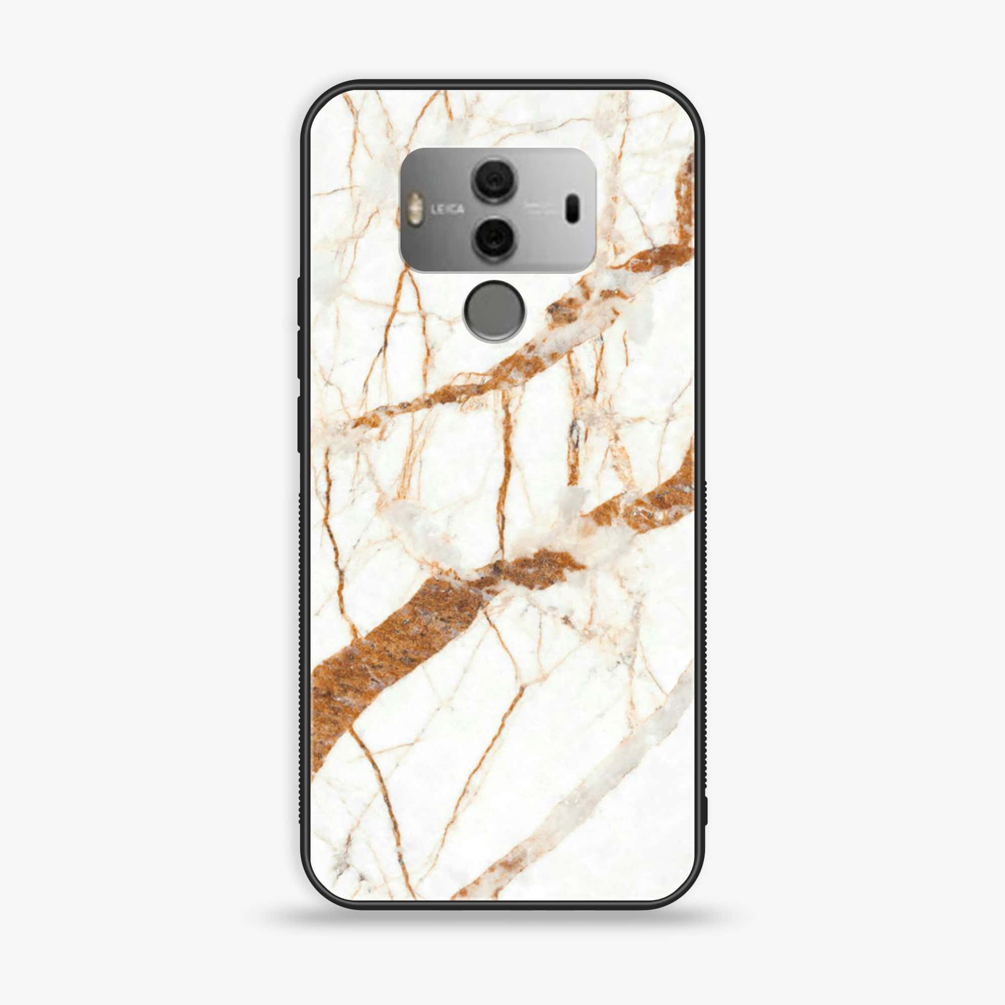 Huawei Mate 10 - White Marble Series - Premium Printed Glass soft Bumper shock Proof Case