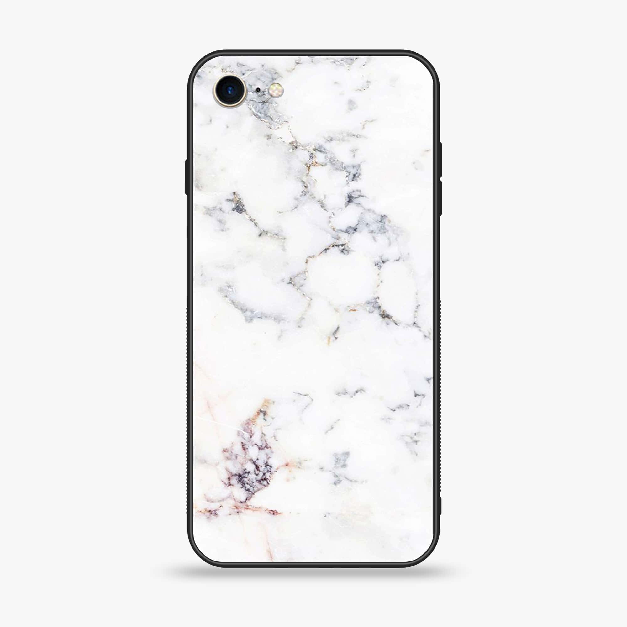 iPhone 8 - White Marble Series - Premium Printed Glass soft Bumper shock Proof Case