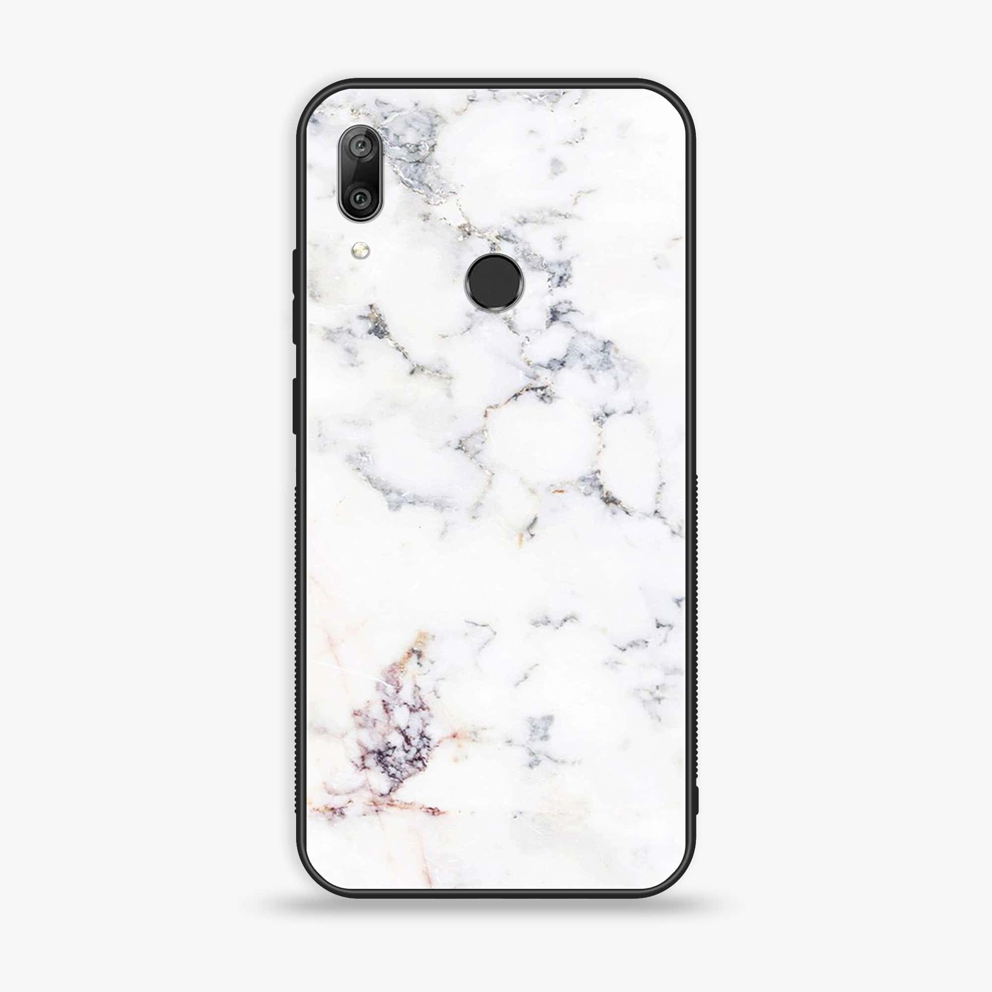Huawei Y7 Prime (2019) - White Marble Series - Premium Printed Glass soft Bumper shock Proof Case