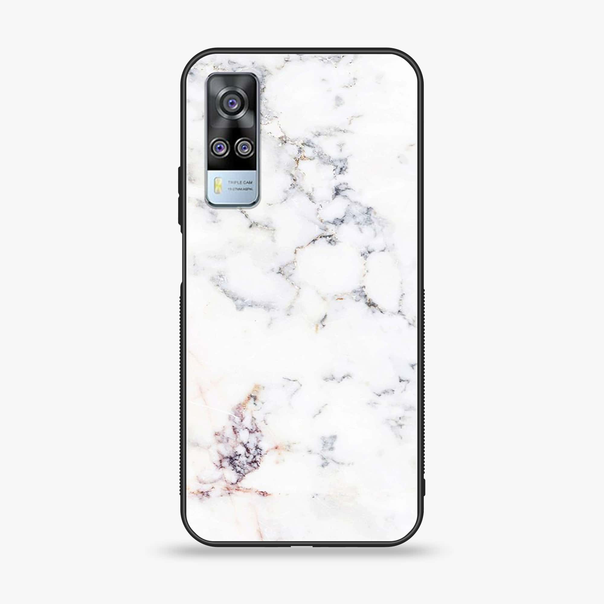 Vivo Y51 2020 (Camera on Left)  - White Marble Series - Premium Printed Glass soft Bumper shock Proof Case
