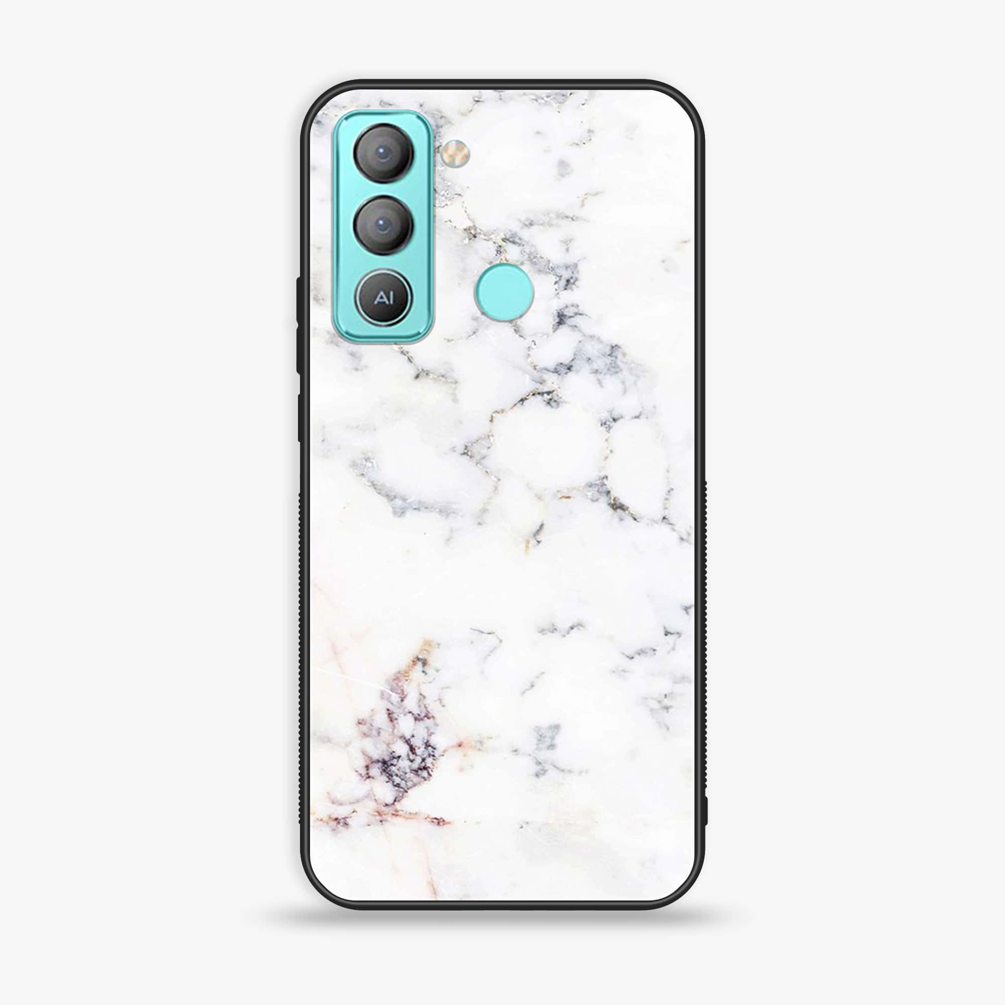 Tecno POP 5 LTE White Marble Series Premium Printed Glass soft Bumper shock Proof Case