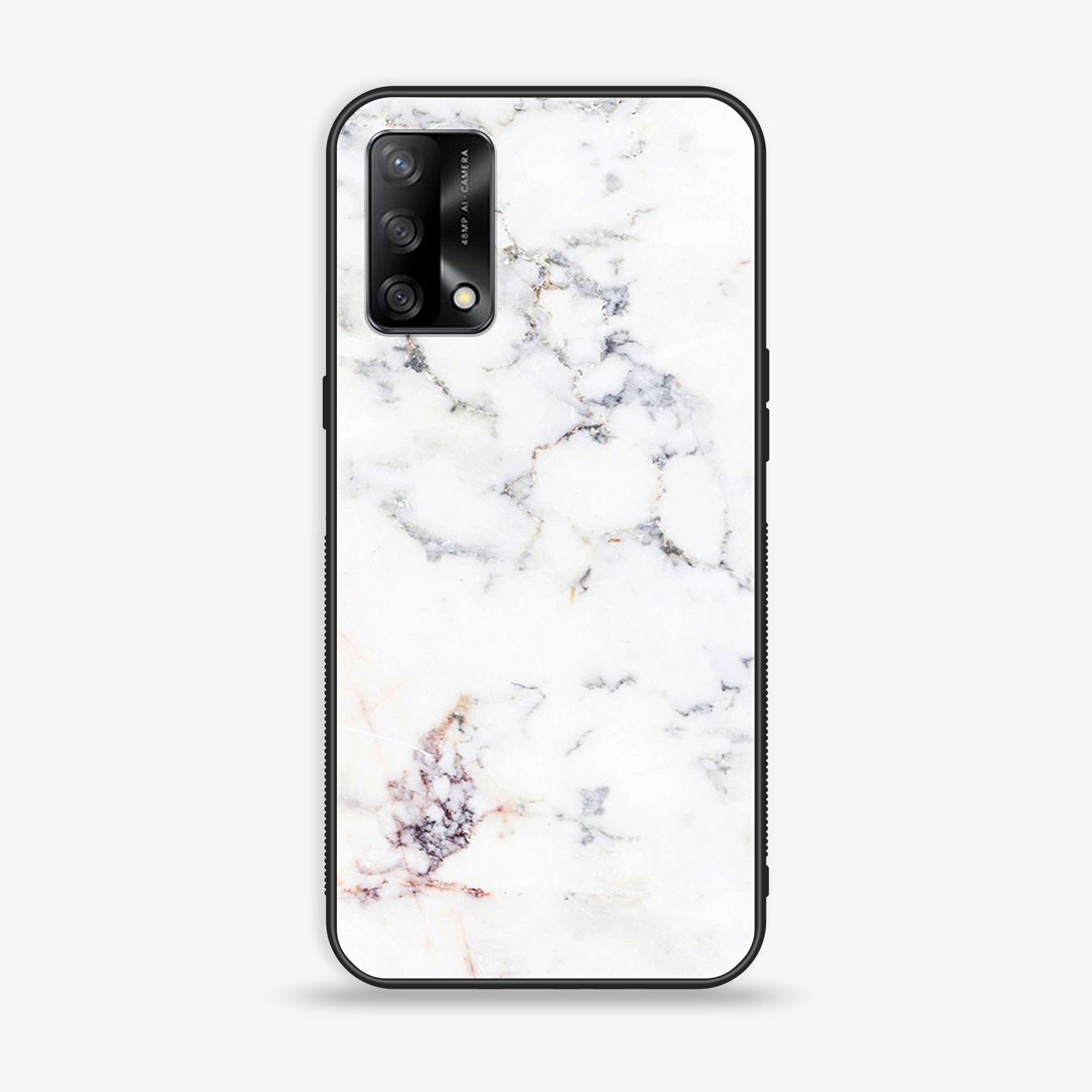 Oppo F19s  - White Marble Series - Premium Metal Printed soft Bumper shock Proof Case