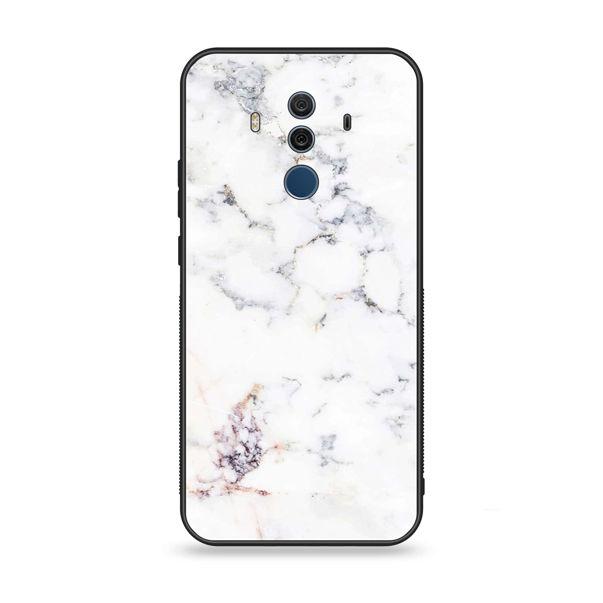Huawei Mate 10 Pro - White Marble Series - Premium Printed Glass soft Bumper shock Proof Case