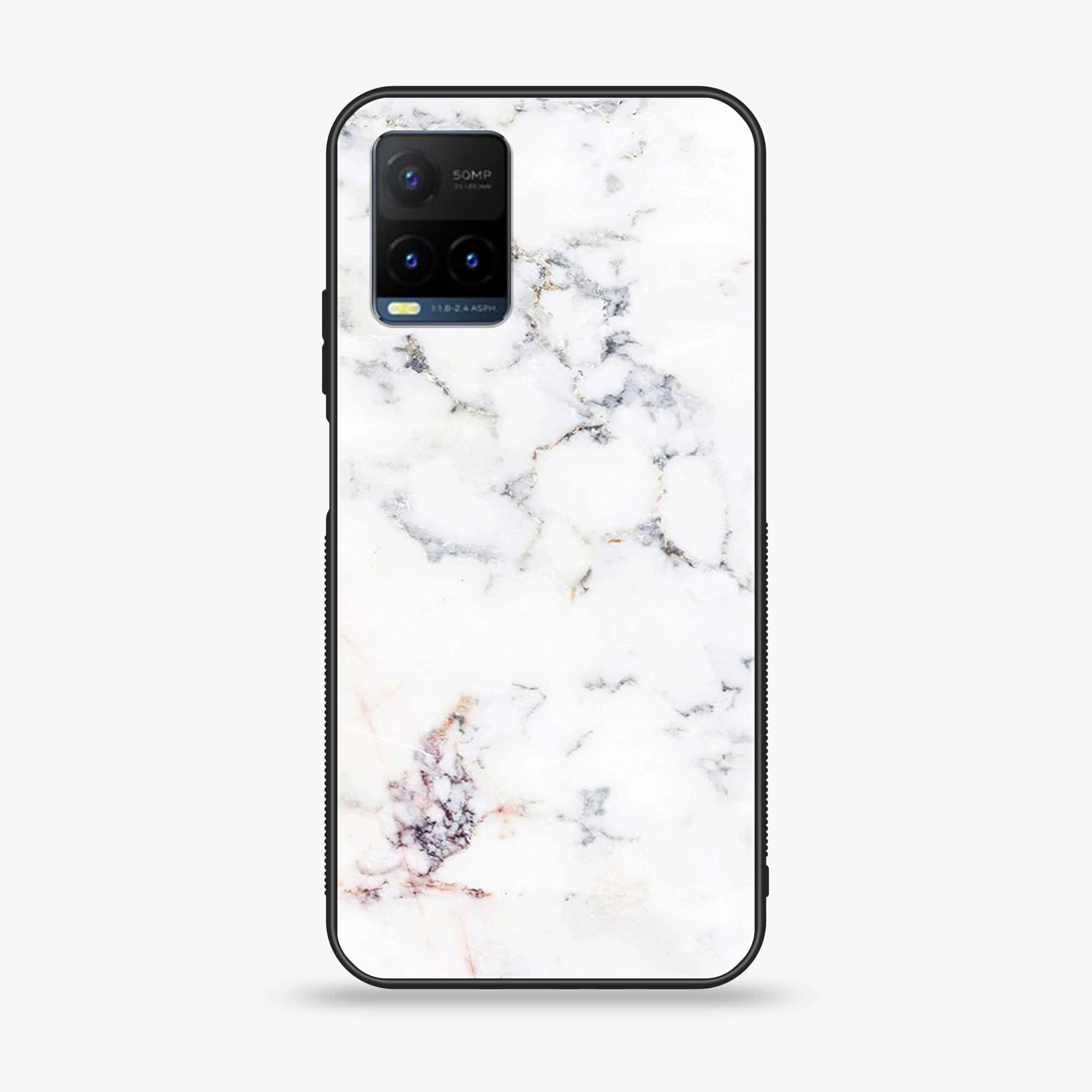 Vivo Y21t - White Marble Series - Premium Printed Glass soft Bumper shock Proof Case