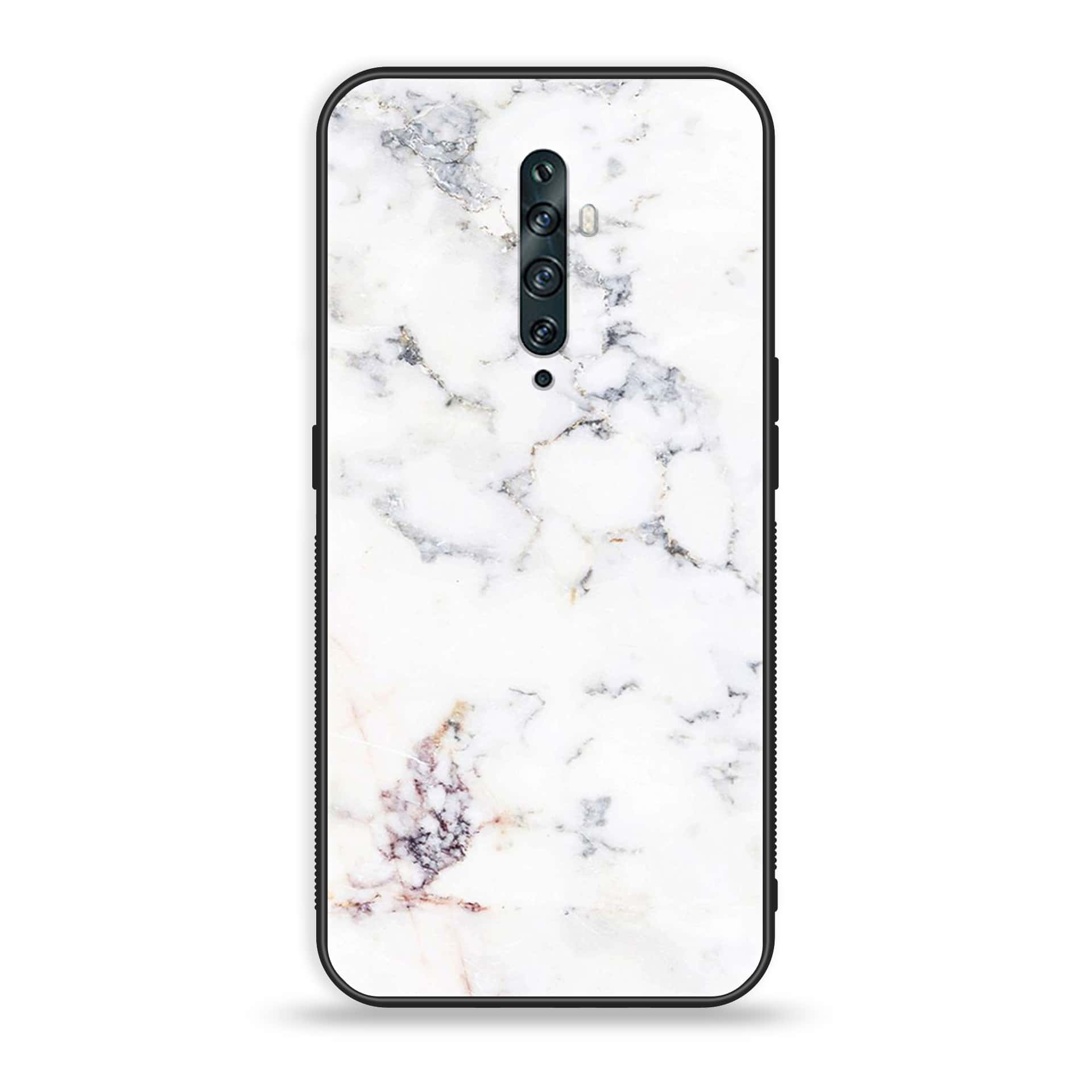 OPPO Reno 2f - White Marble Series - Premium Printed Glass soft Bumper shock Proof Case