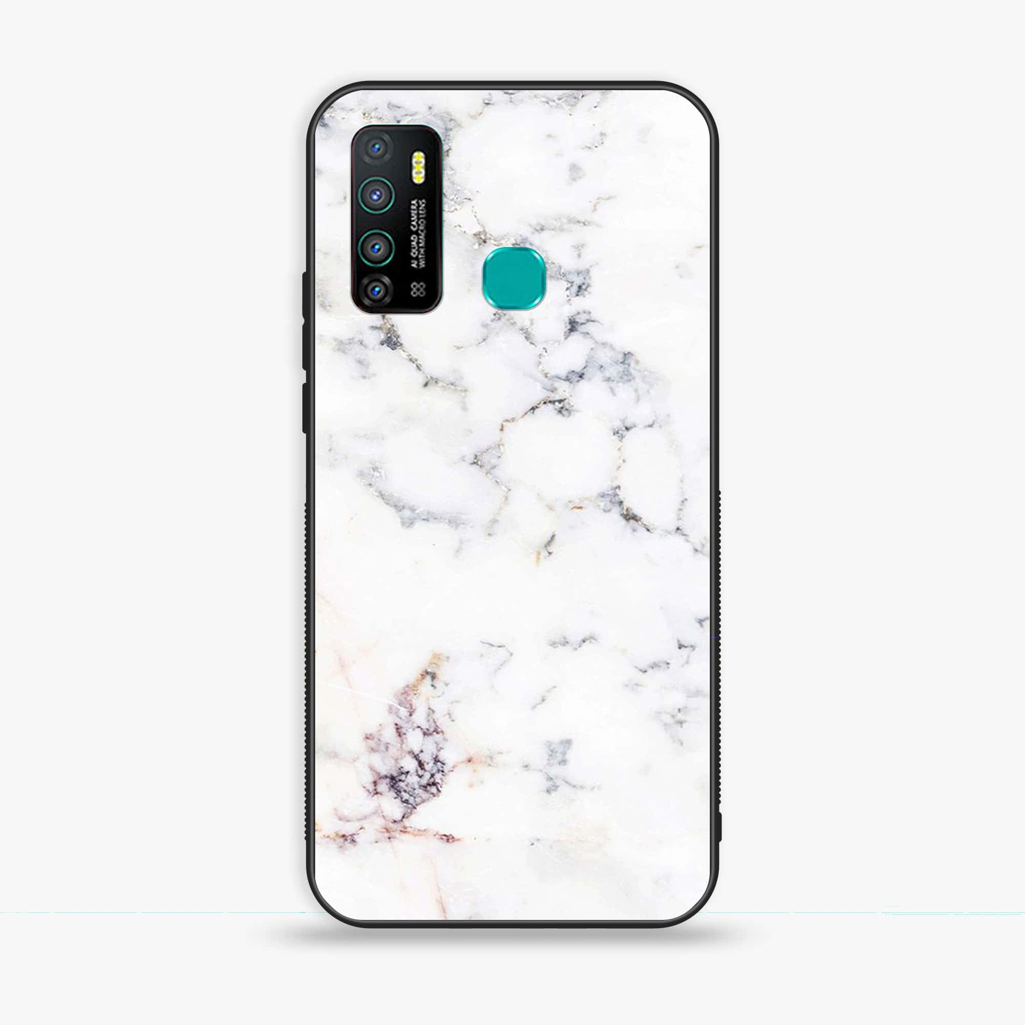 Infinix Hot 9 - White Marble Series - Premium Printed Glass soft Bumper shock Proof Case