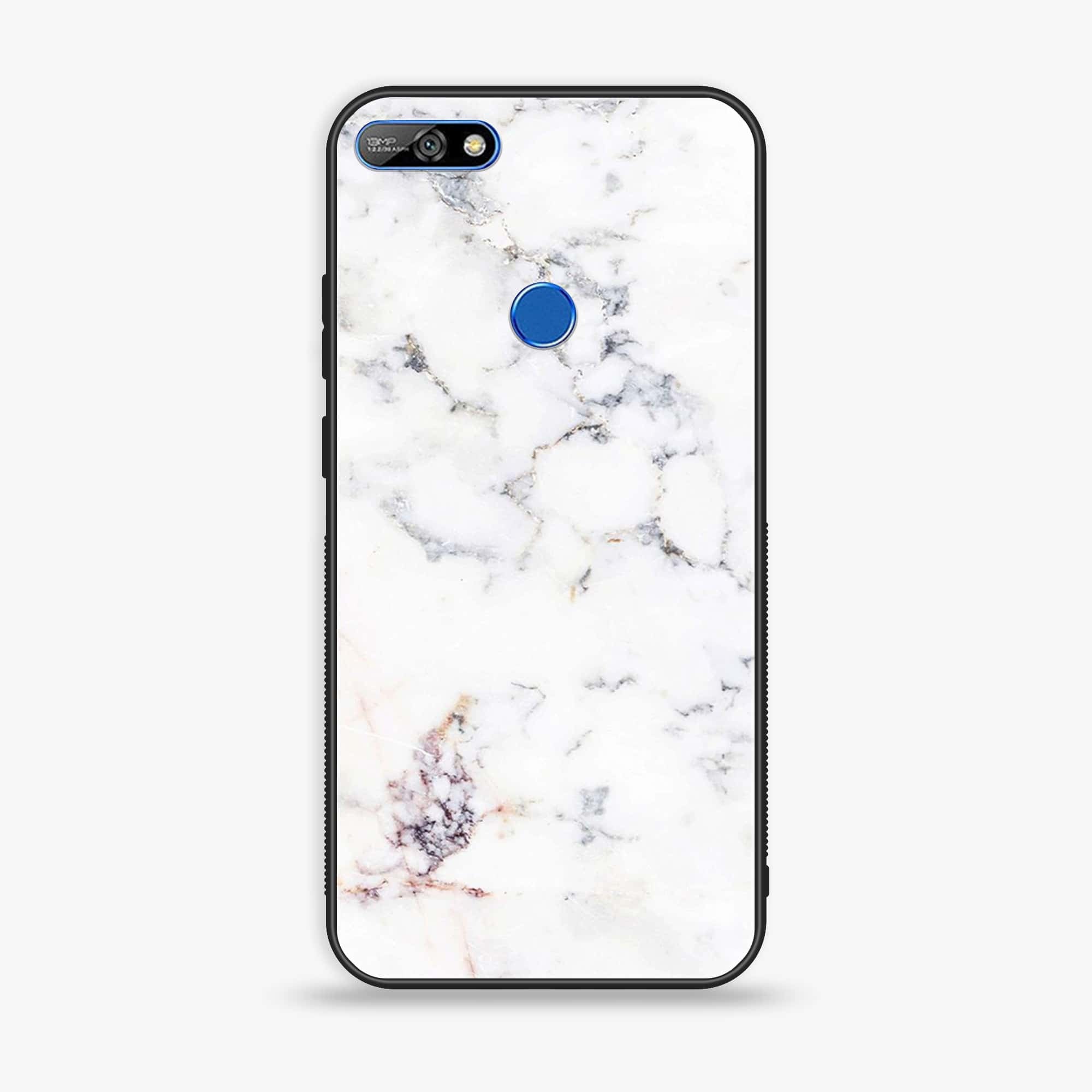 Huawei Y7 Prime (2018) - White Marble Series - Premium Printed Glass soft Bumper shock Proof Case