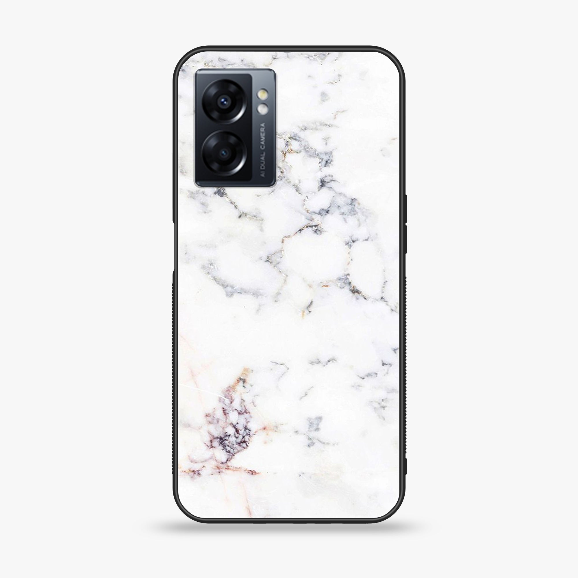 Oppo A77s - White Marble Series - Premium Printed Glass soft Bumper shock Proof Case