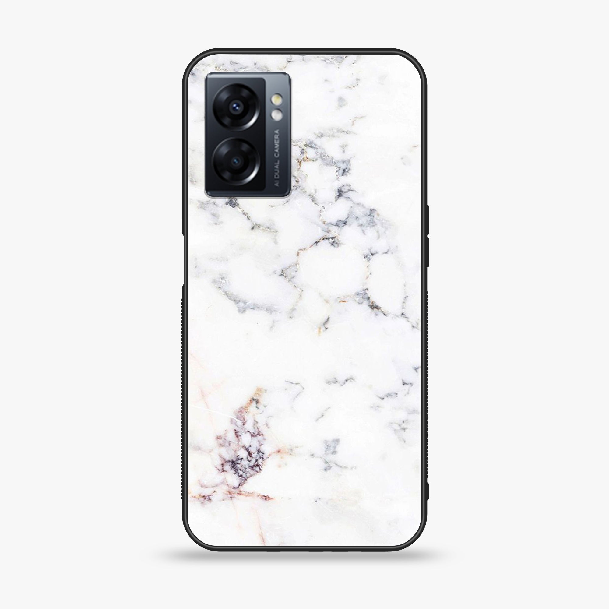 Oppo A77 4G - White Marble Series - Premium Metal Printed soft Bumper shock Proof Case
