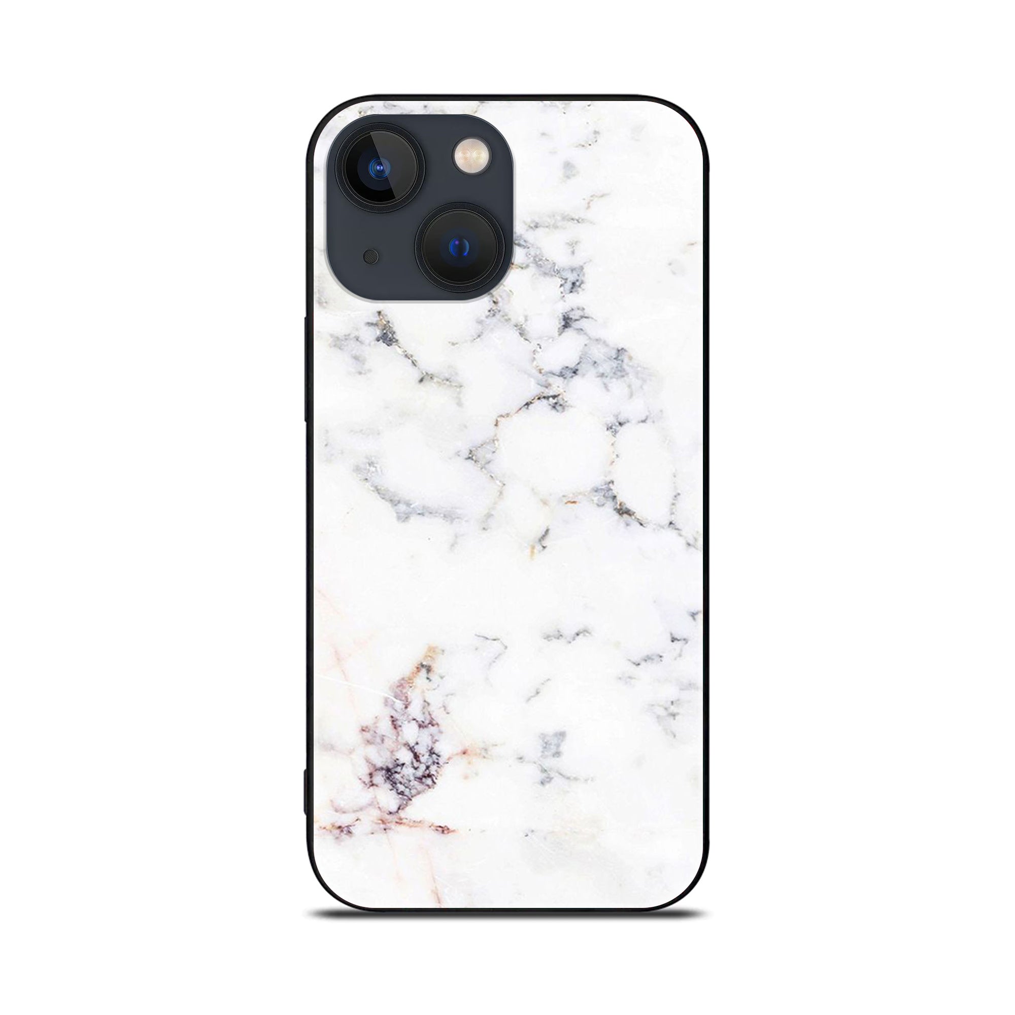 iPhone 14 Plus - White  Marble Series - Premium Printed Glass soft Bumper shock Proof Case