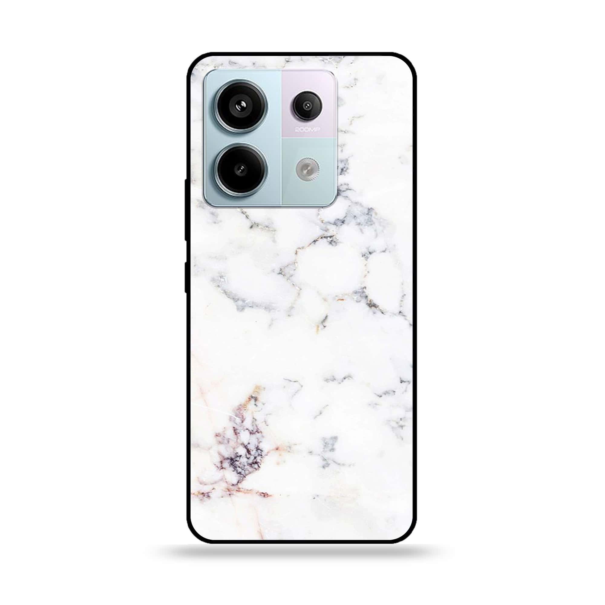 Redmi Note 13 - White Marble Series - Premium Metal Printed soft Bumper shock Proof Case