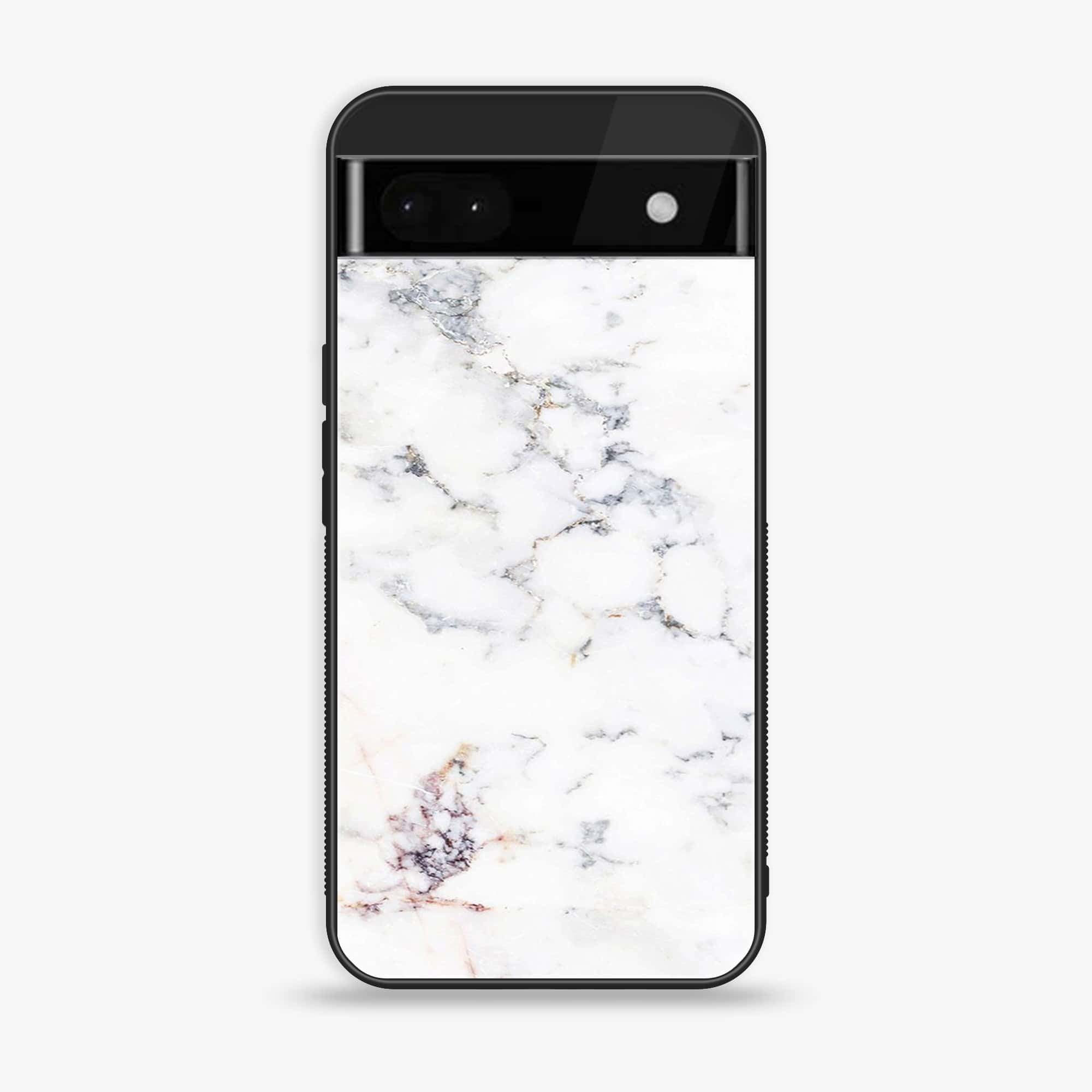 Google Pixel 6A - White Marble Series - Premium Printed Glass soft Bumper shock Proof Case