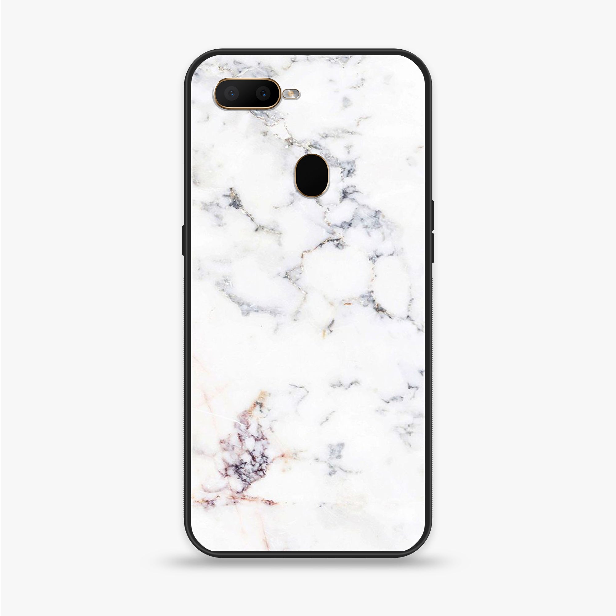 Oppo A7 - White Marble Series - Premium Printed Glass soft Bumper shock Proof Case